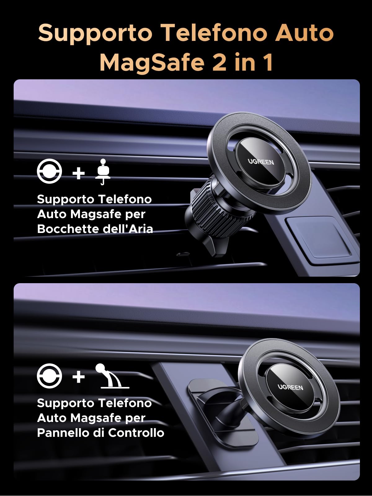 ugreen-supporto-telefono-auto-magsafe-2-in-1-gancio-adesivo-rotazione-360 image 2