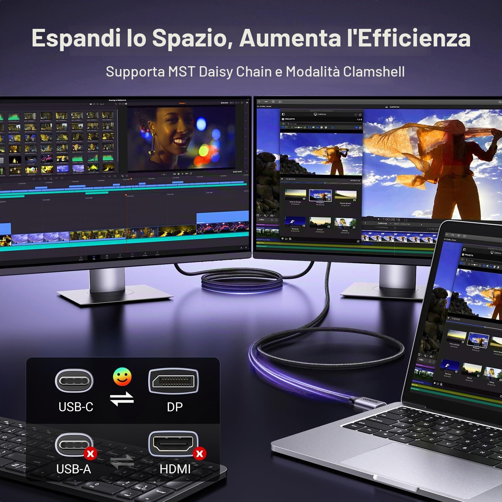 ugreen-cavo-usb-c-displayport-bidirezionale-8k-60hz-2m-dp-1-4 image 4
