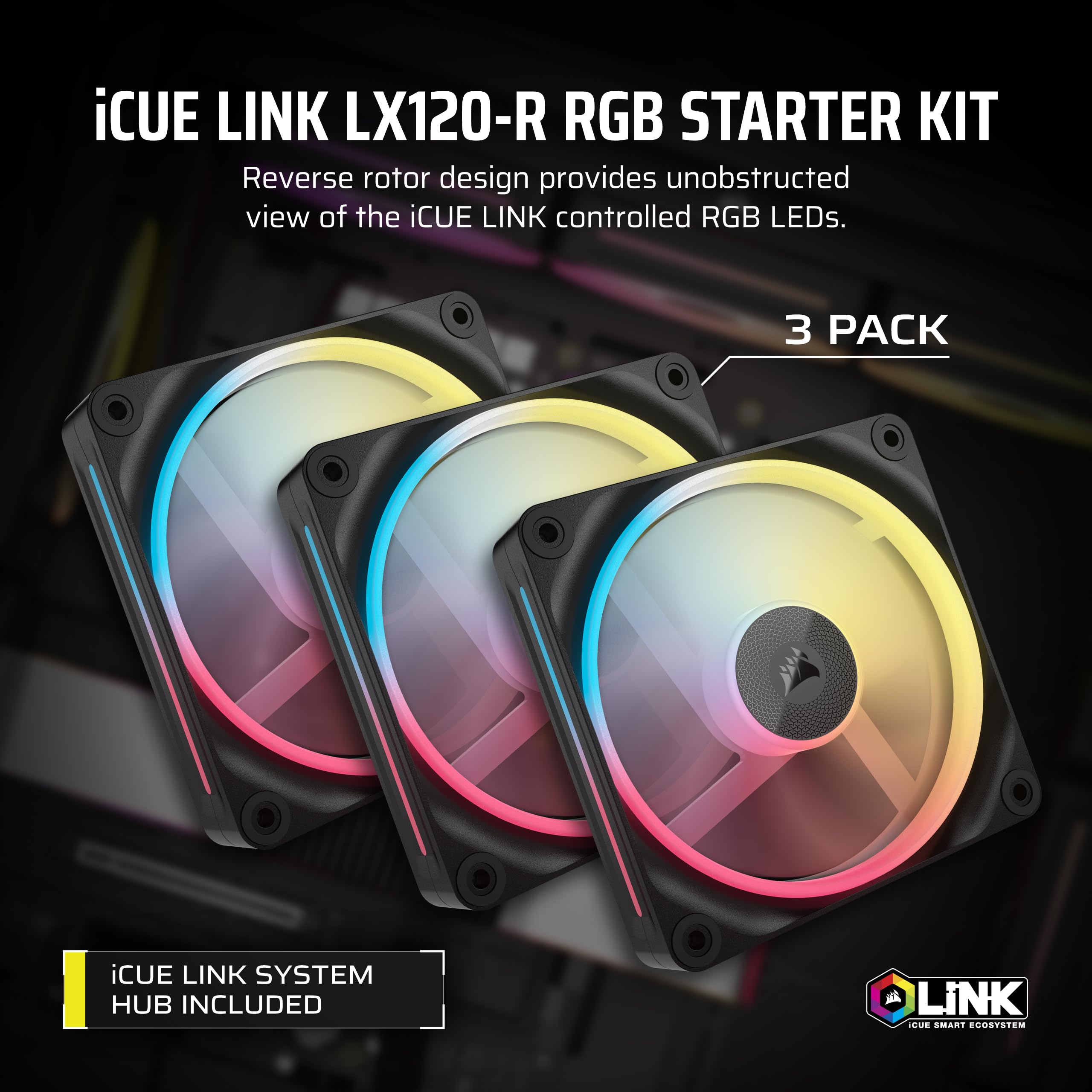 corsair-lx120-r-rgb-kit-3-ventole-120mm-reverse-2400-rpm-icue-link image 2