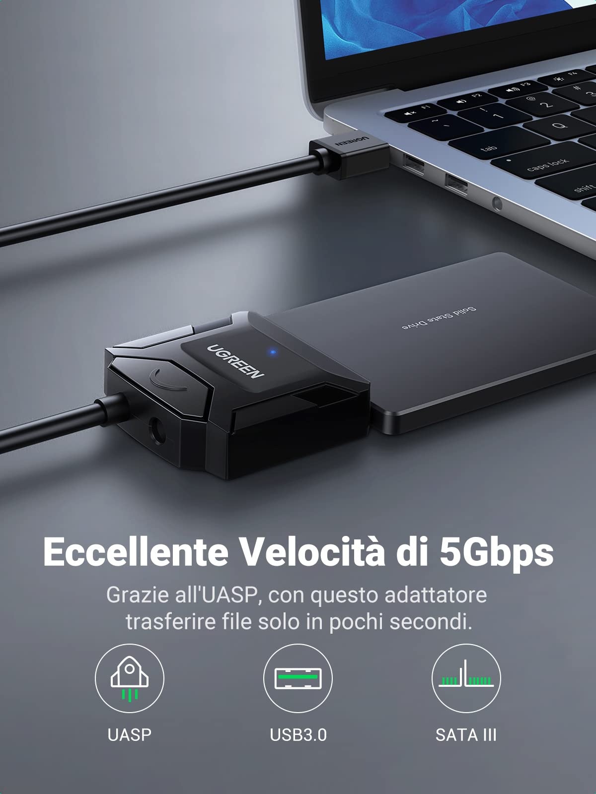 ugreen-adattatore-sata-usb-3-0-5gbps-per-ssd-hdd-2-5-3-5-fino-a-20tb-con-aliment image 3