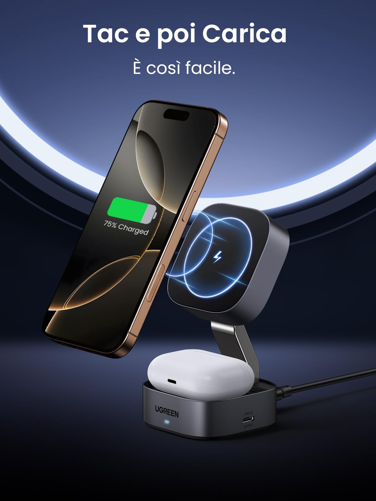 ugreen-magflow-caricatore-wireless-magnetico-2-in-1-per-iphone-e-airpods image 3