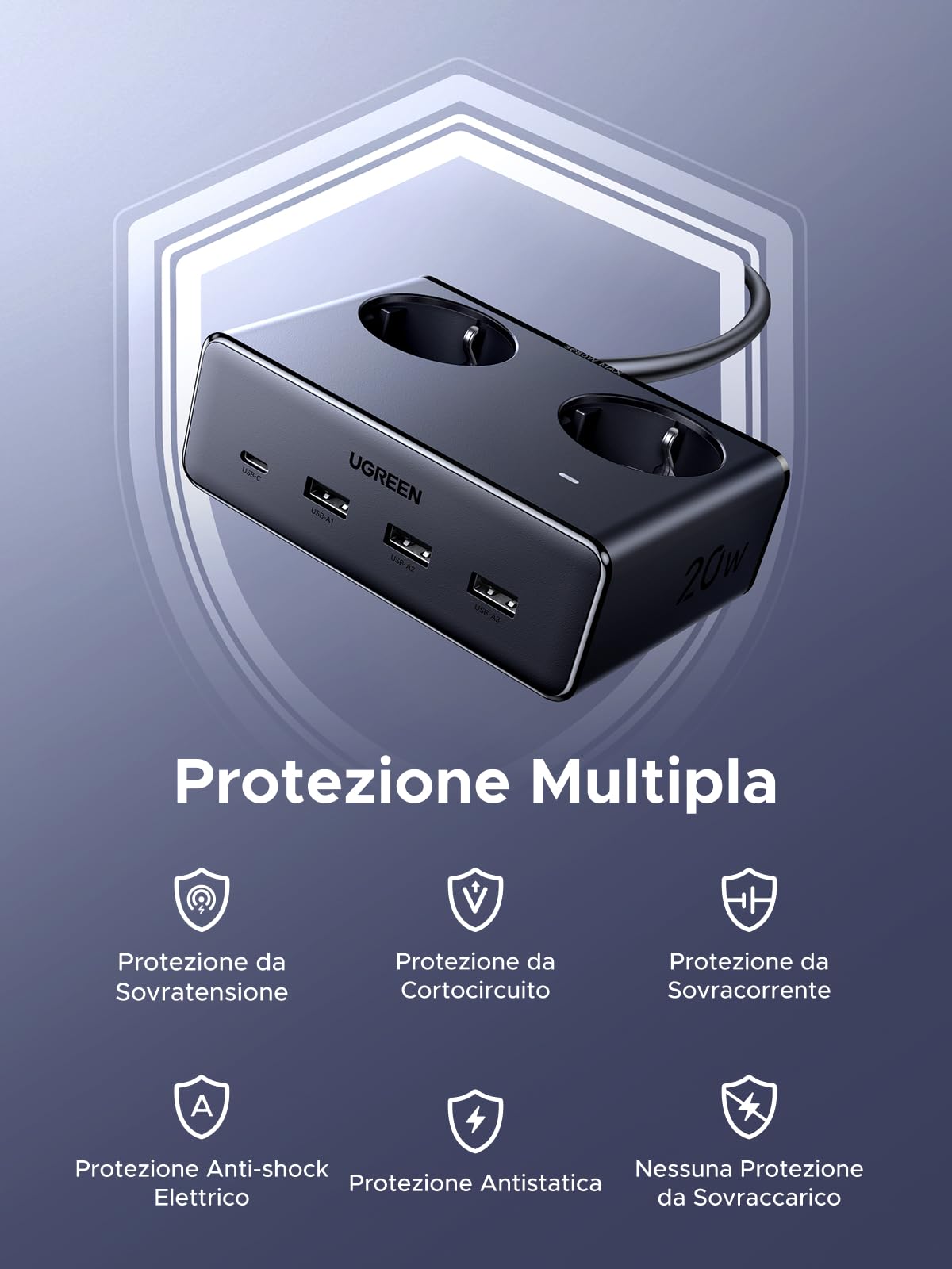 ugreen-6-in-1-ciabatta-multipresa-3680w-2-ac-4-usb-pd-20w-1-5m-nera image 5