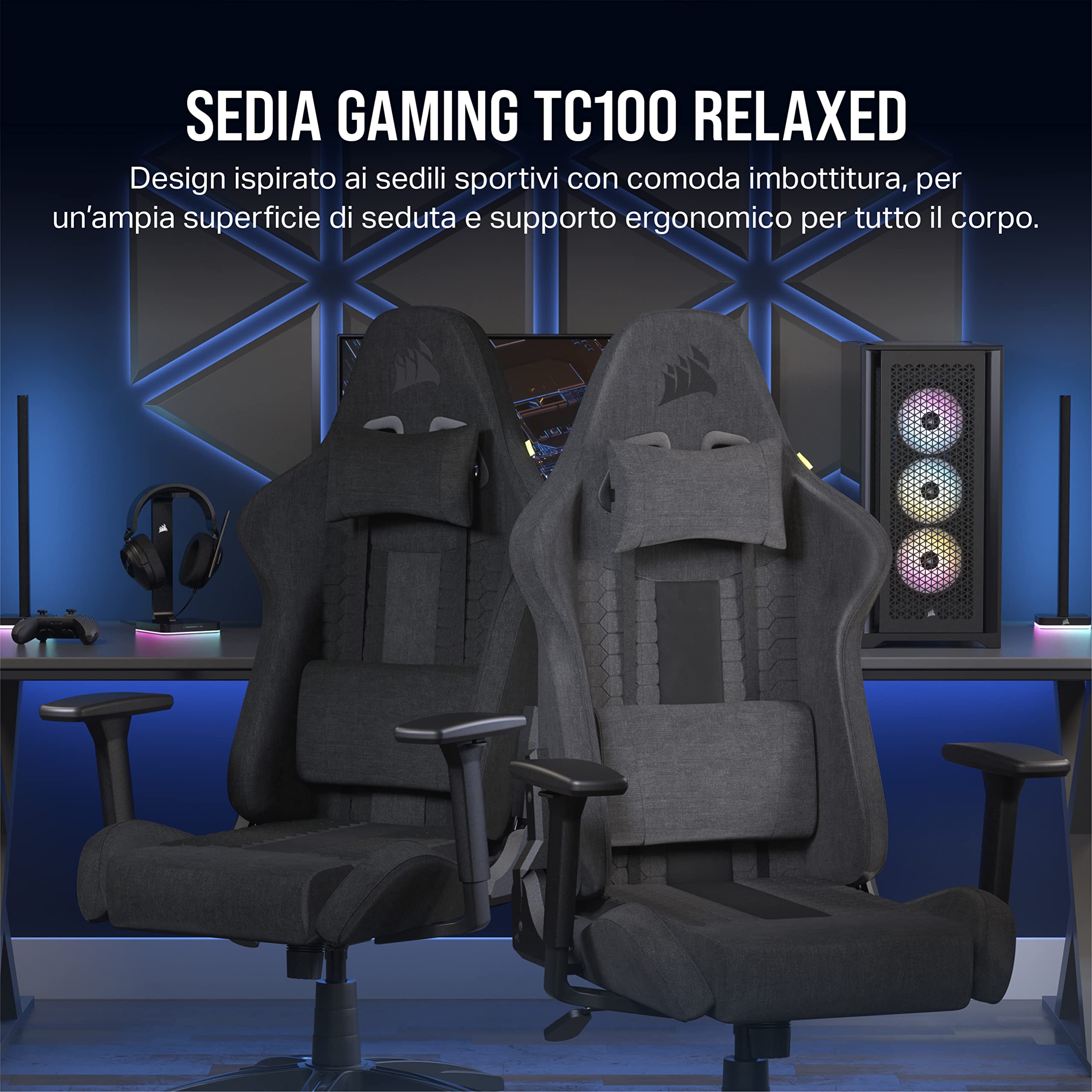 corsair-tc100-relaxed-sedia-gaming-tessuto-grigio-e-nero image 4