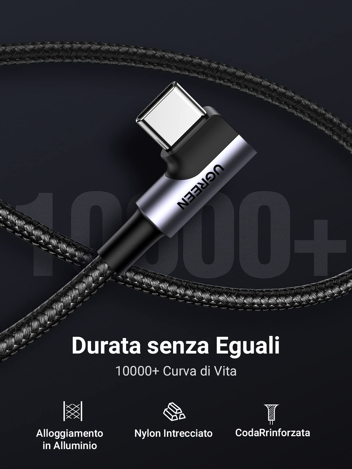 ugreen-cavo-usb-a-a-usb-c-90-gradi-3a-qc-3-0-480mbps-0-5m image 7