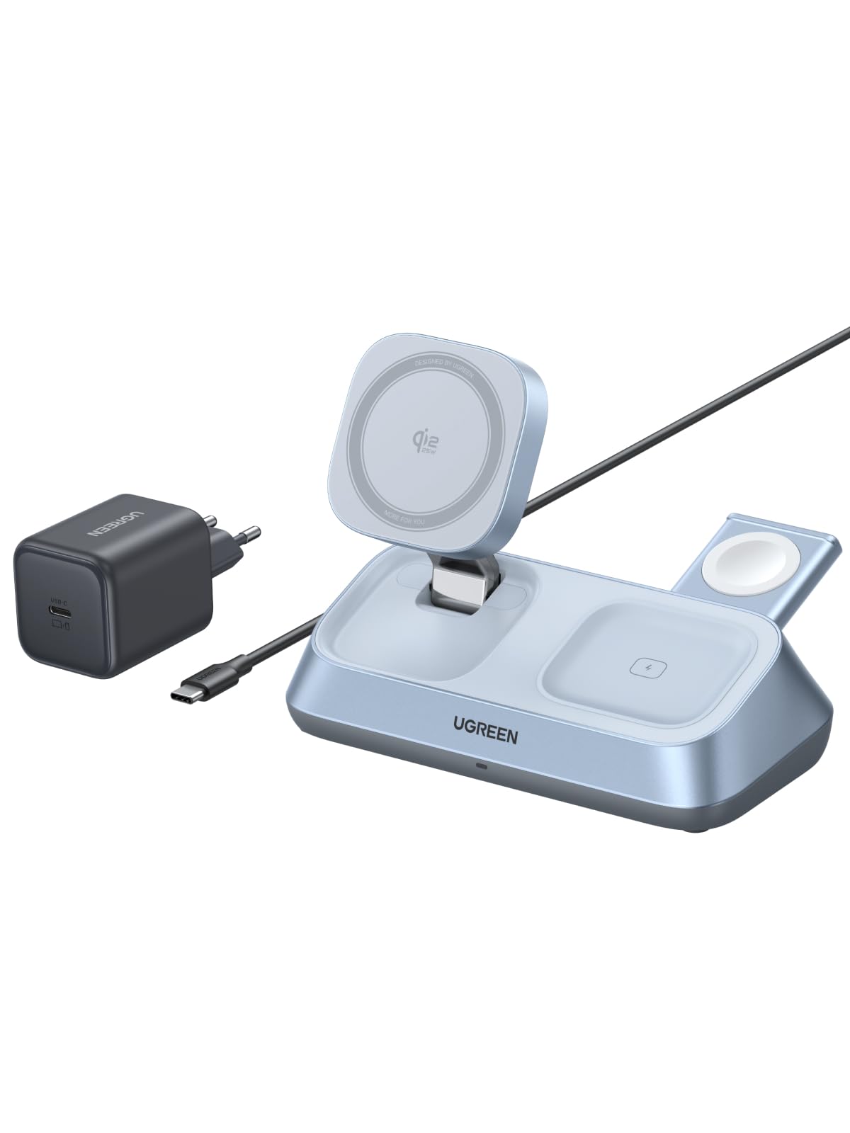 ugreen-magflow-qi2-25w-caricatore-wireless-3-in-1-magsafe-per-iphone-airpods-iwa image 1