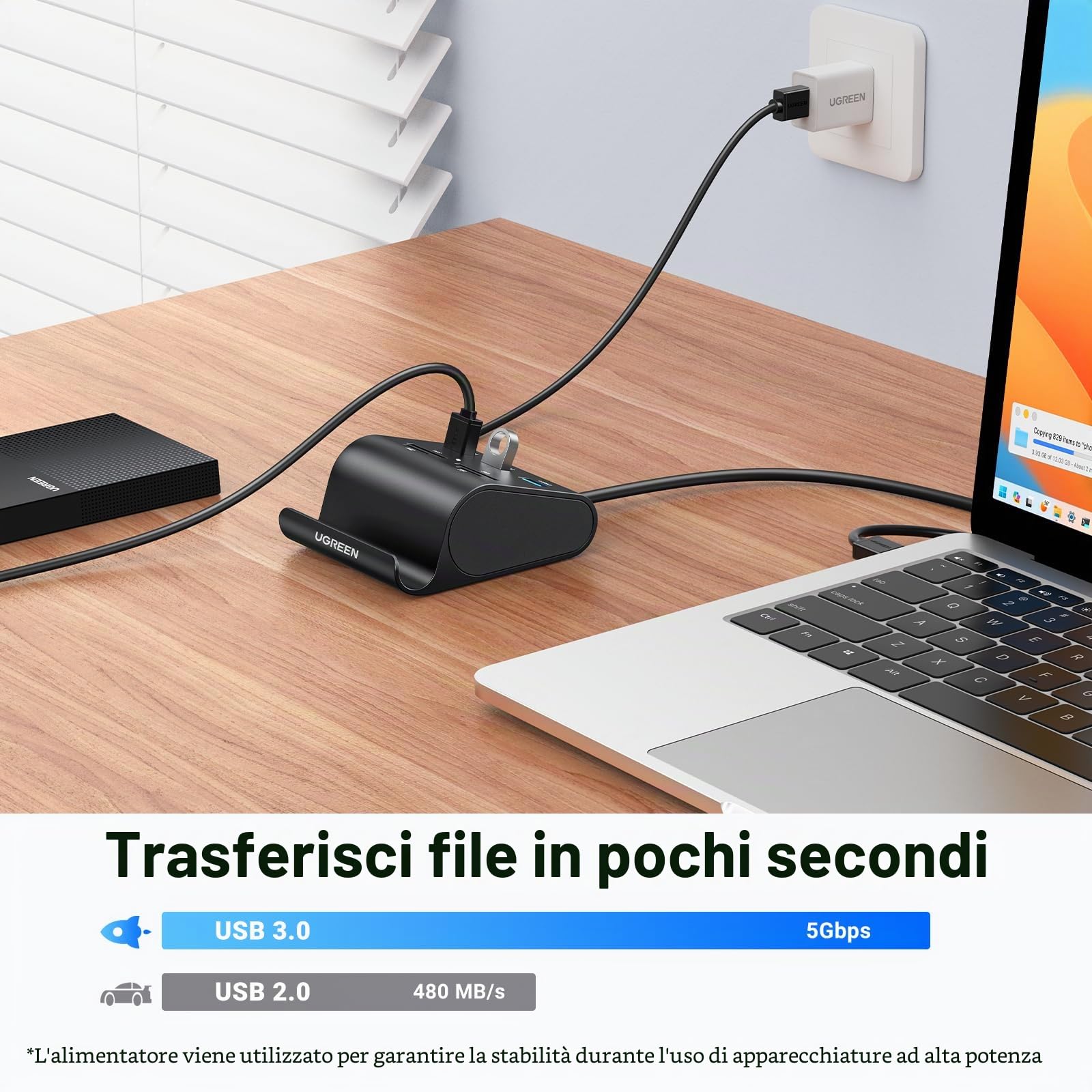 ugreen-hub-usb-3-0-3-porte-lettore-schede-sd-tf-ms-m2-con-cavo-1m image 4