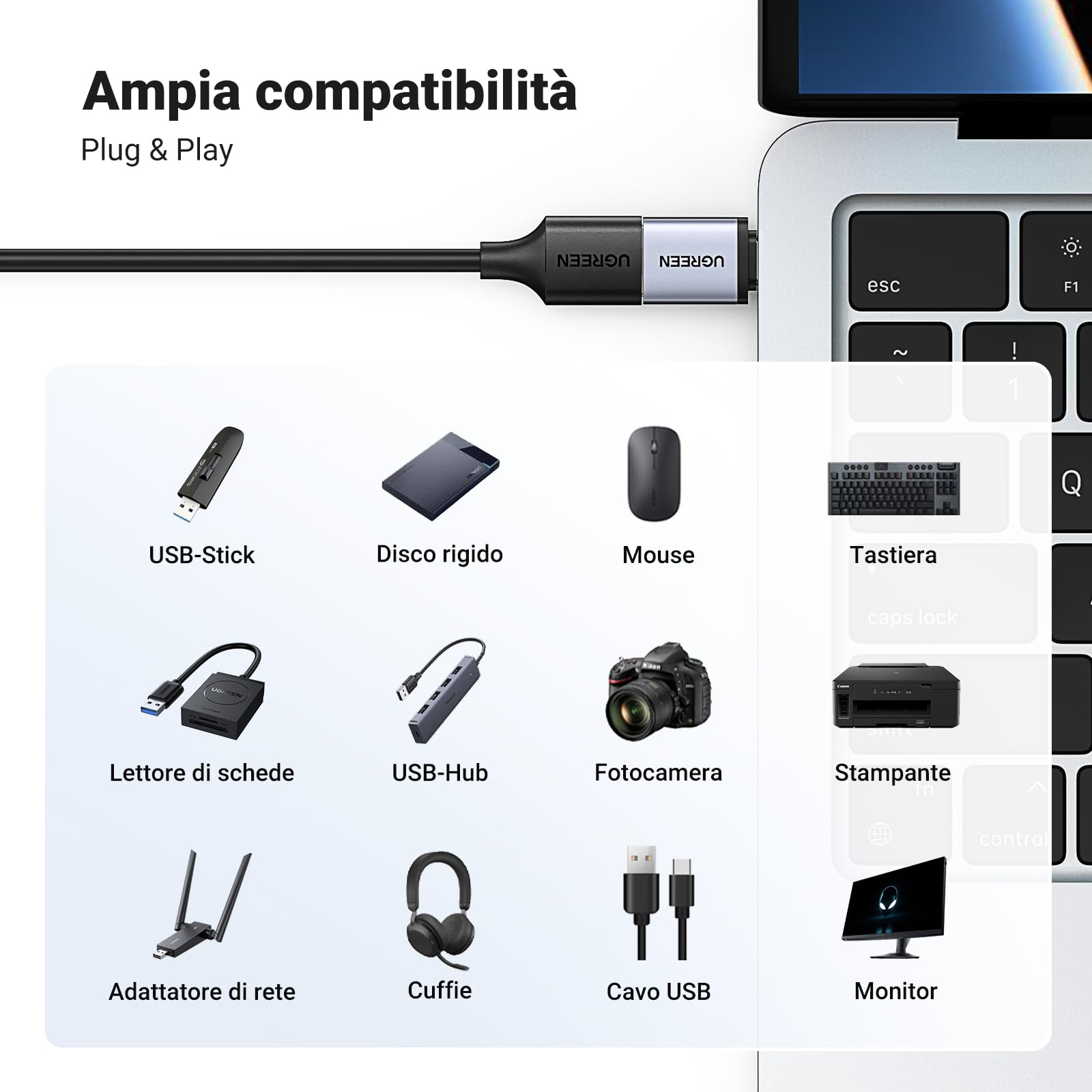ugreen-adattatore-usb-c-a-usb-a-3-0-5gbps-grigio-confezione-2-pezzi image 2