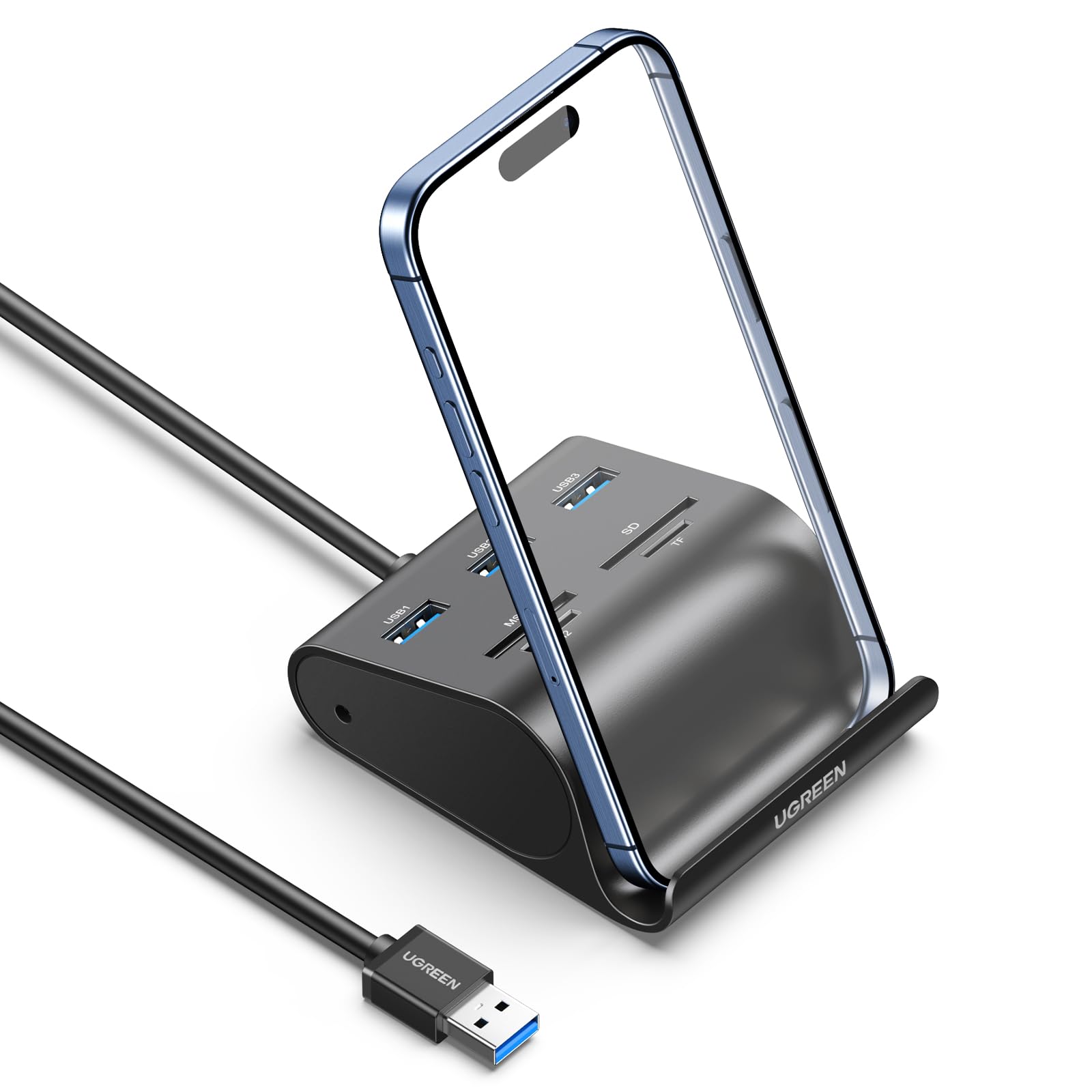 ugreen-hub-usb-3-0-3-porte-lettore-schede-sd-tf-ms-m2-con-cavo-1m image 1