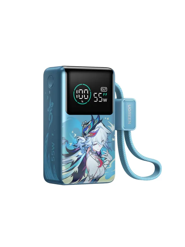 ugreen-nexode-pro-55w-power-bank-10000mah-con-cavo-usb-c-integrato-blu-pavone image 1