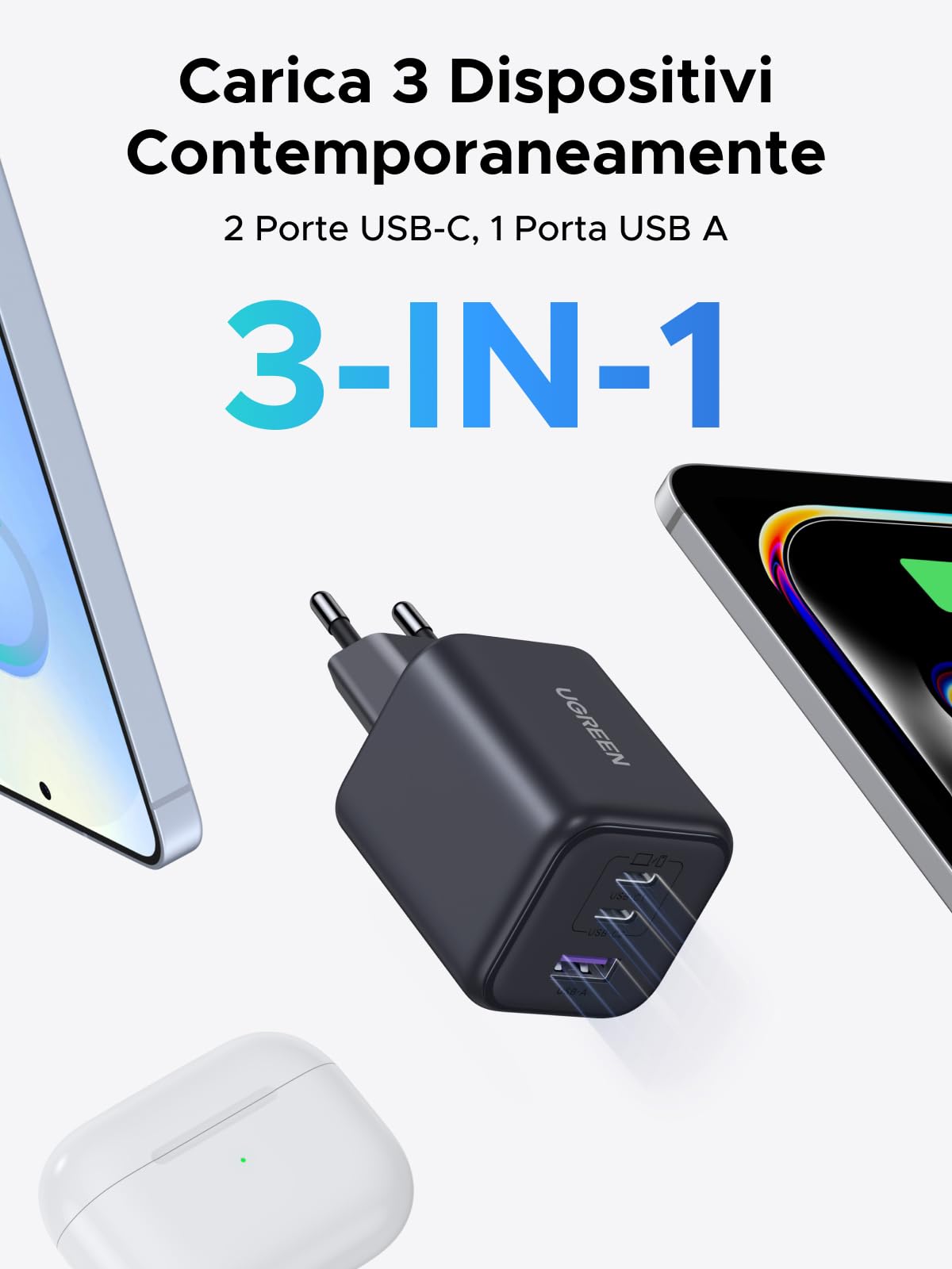 ugreen-zapix-caricatore-usb-c-45w-gan-rapido-3-porte-sfc-2-0 image 3