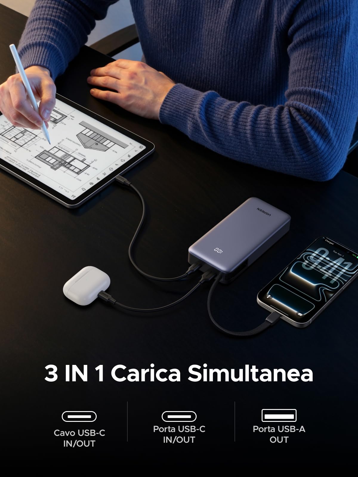 ugreen-nexode-power-bank-20000mah-55w-con-cavo-usb-c-integrato image 4