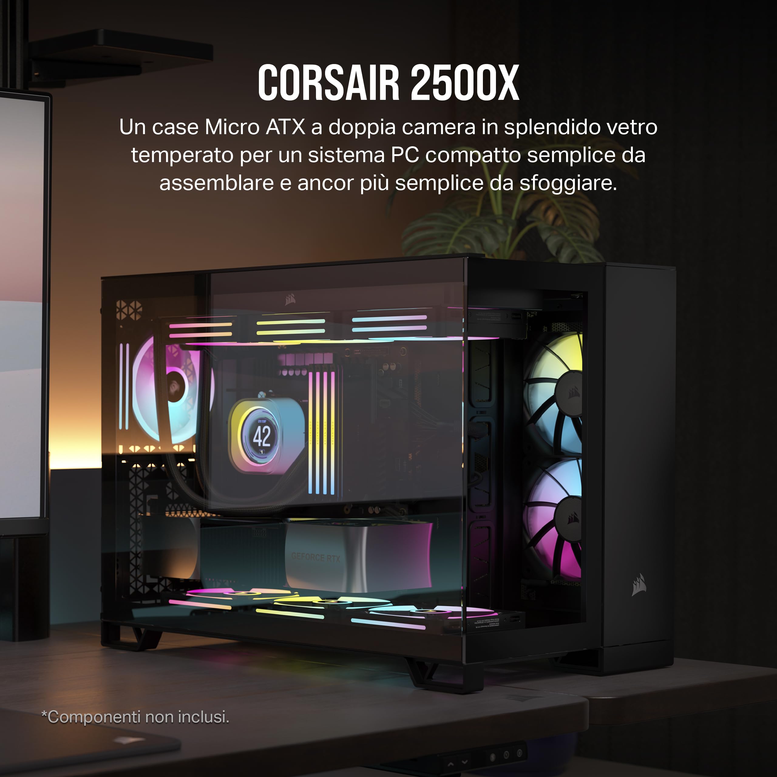 corsair-2500x-case-pc-matx-doppia-camera-vetro-temperato-nero-senza-ventole image 2