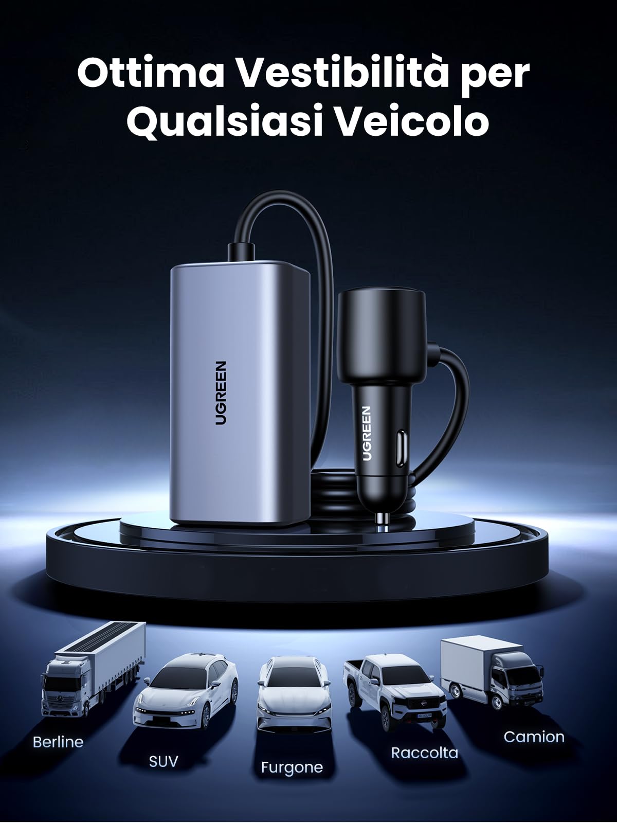 ugreen-150w-caricatore-auto-usb-c-gan-4-porte-pd-3-1-con-cavo-1m image 8