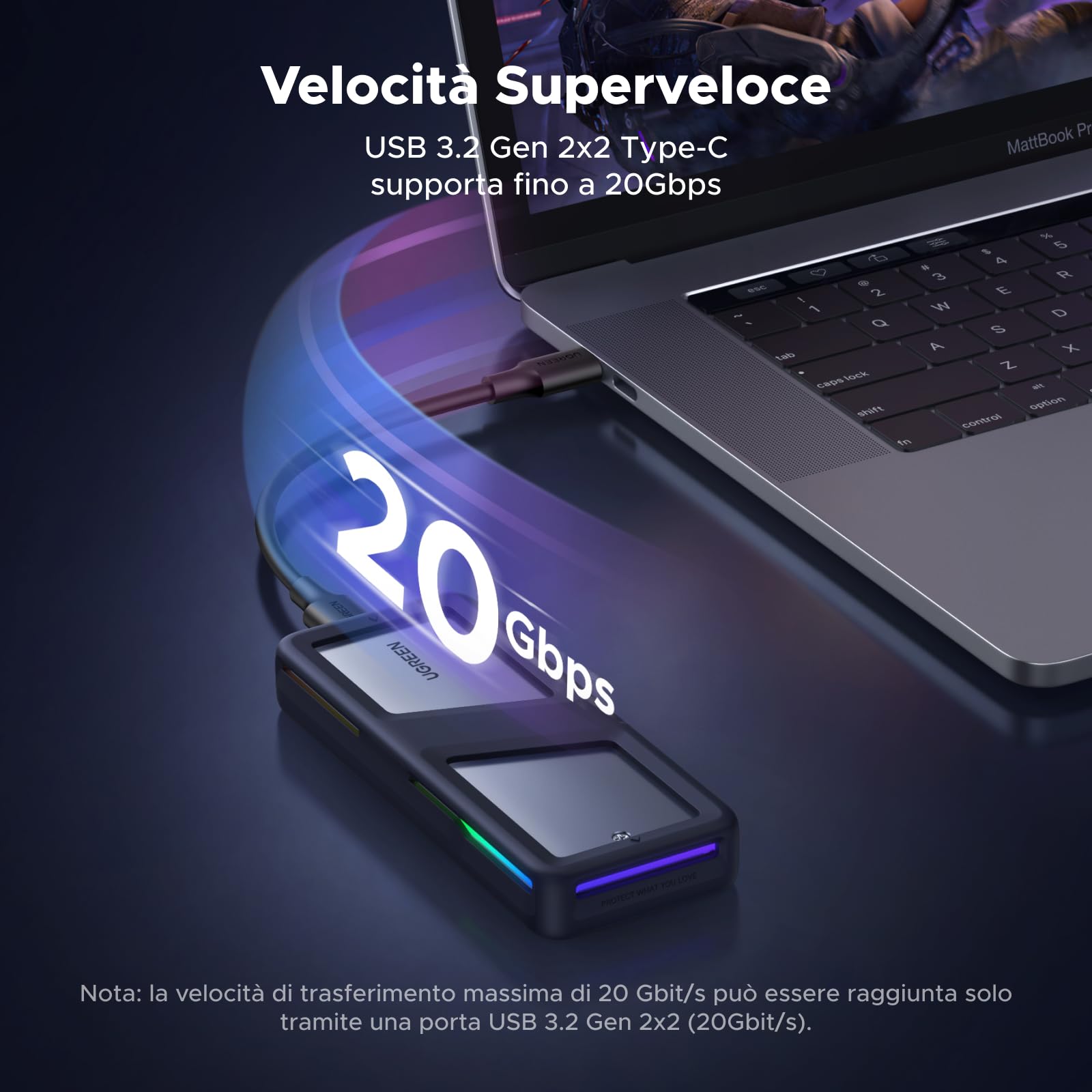 ugreen-enclosure-ssd-m-2-nvme-sata-20gbps-rgb-usb-c-alluminio image 2