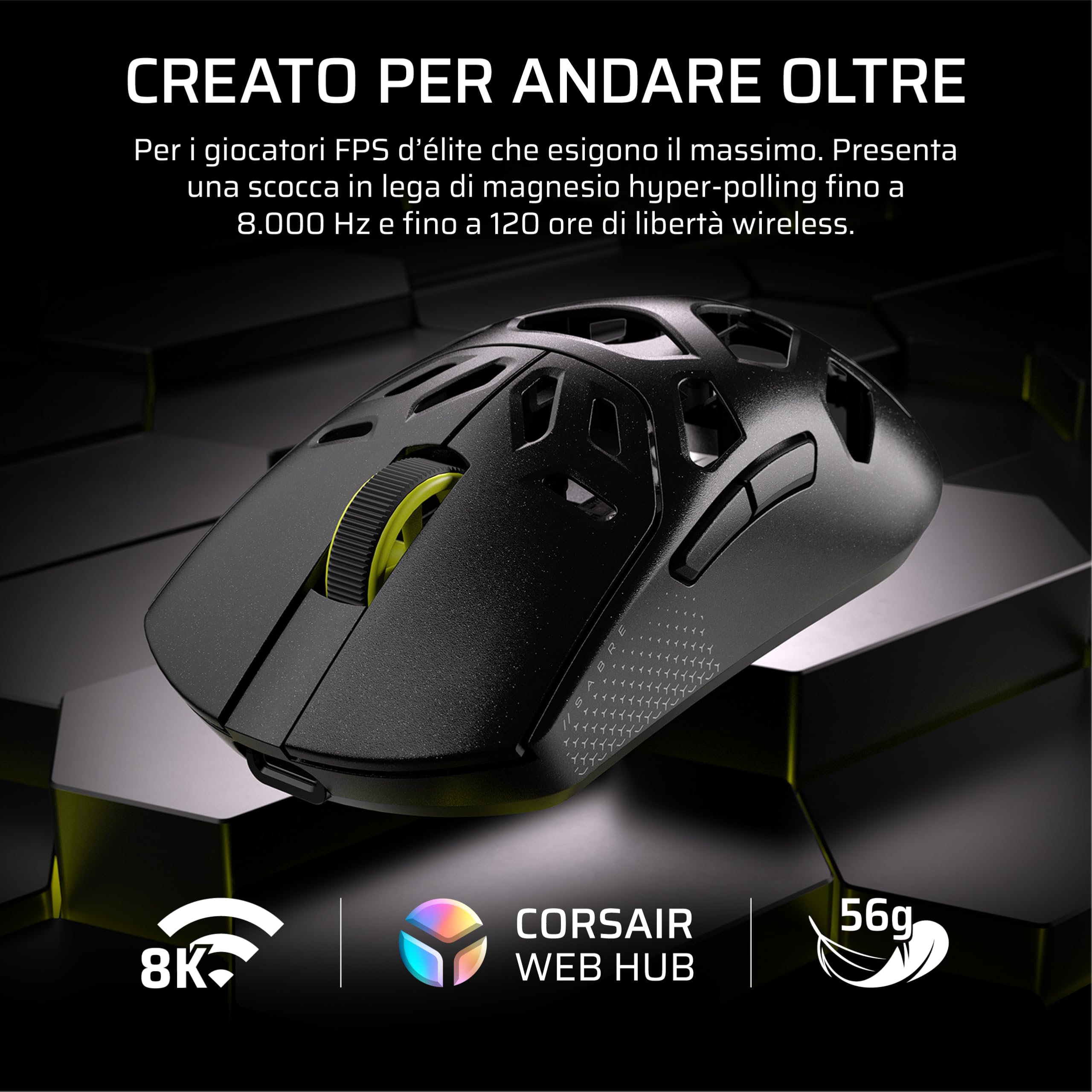 corsair-sabre-v2-pro-mg-fps-mouse-gaming-wireless-nero-33000-dpi image 2