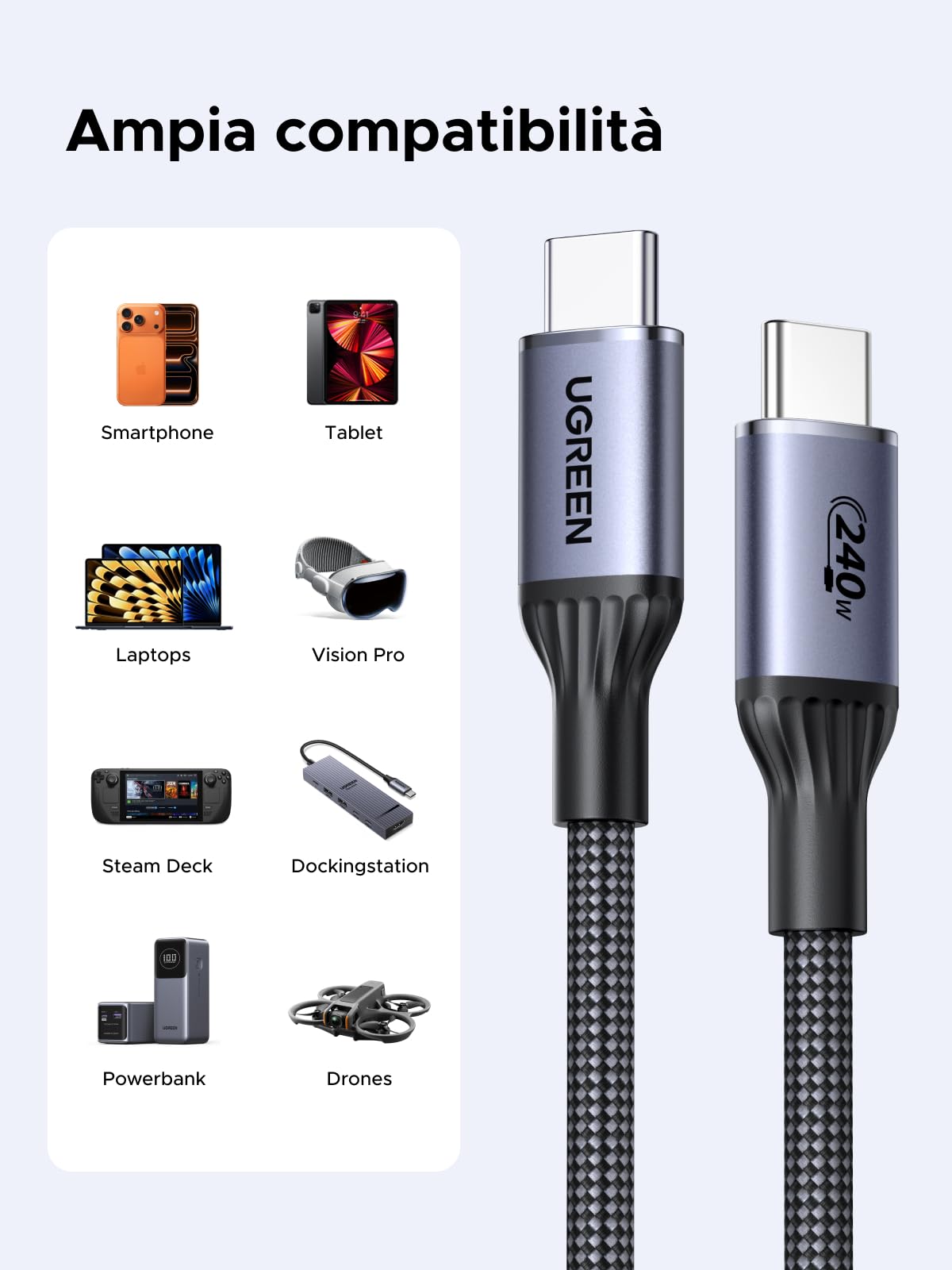 ugreen-cavo-usb-c-240w-pd-3-1-certificato-usb-if-1m-nylon image 4