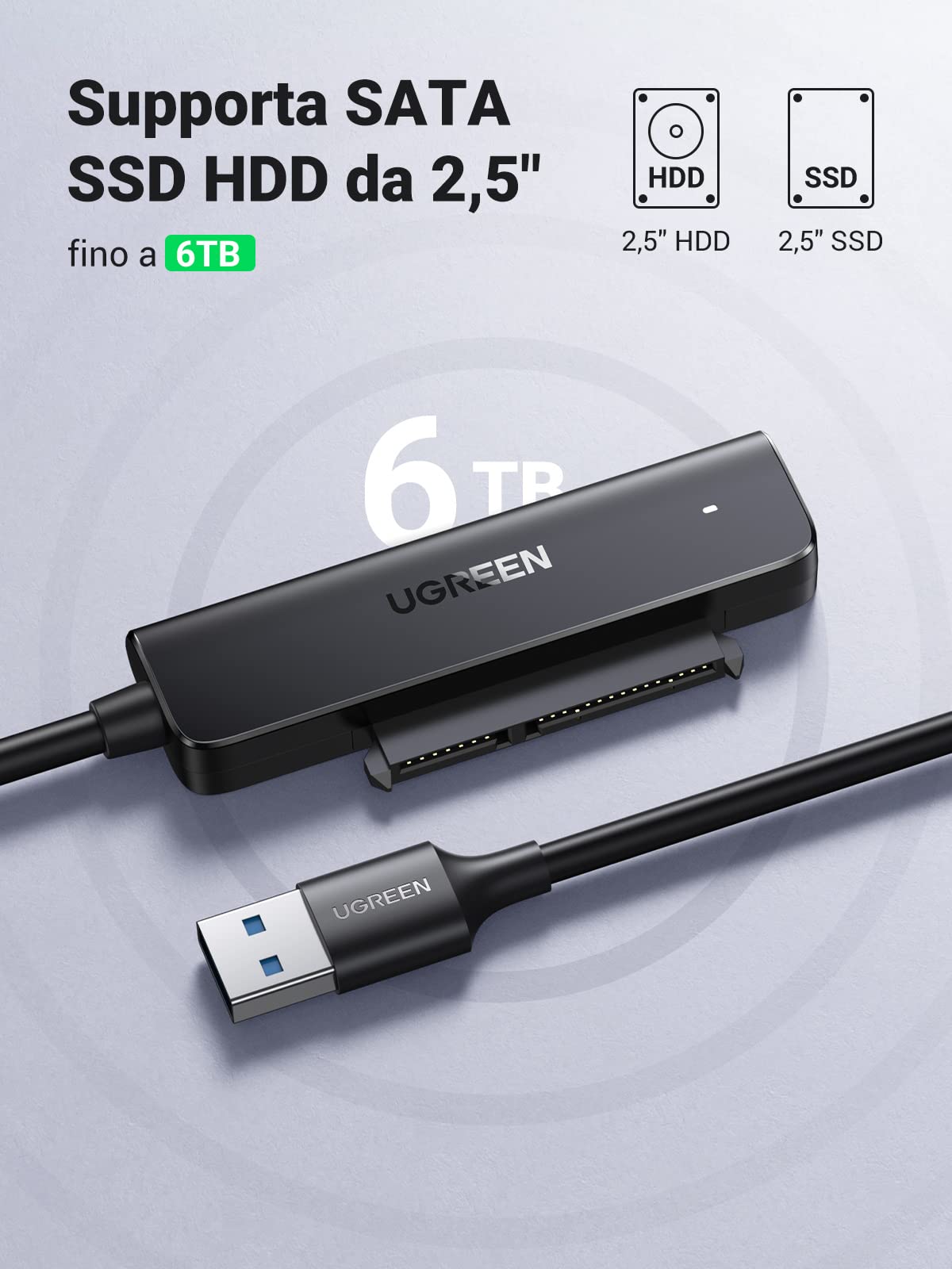 ugreen-adattatore-sata-usb-3-0-per-ssd-hdd-2-5-fino-a-6tb-cavo-slim image 3