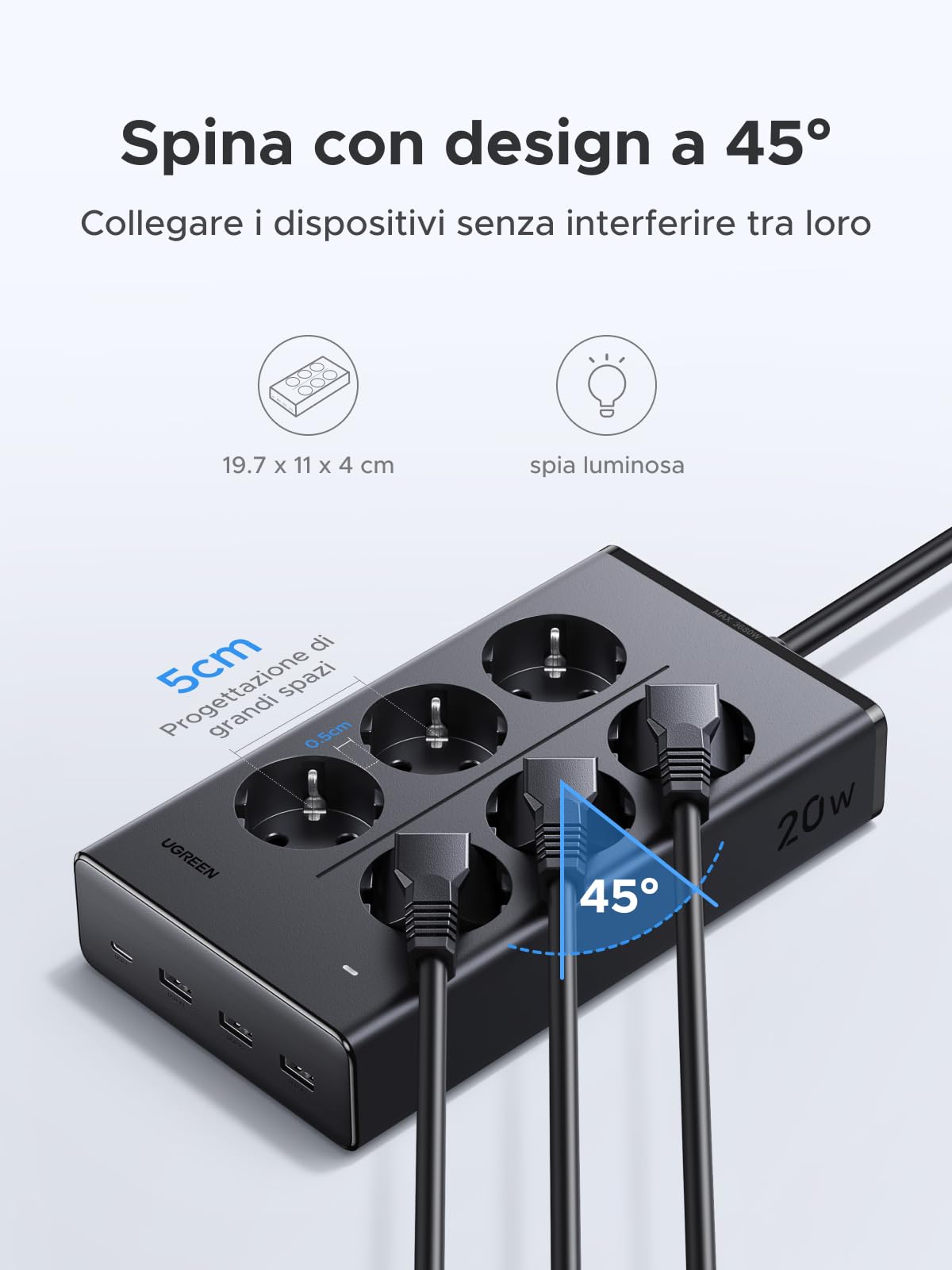 ugreen-10-in-1-ciabatta-multipresa-3680w-6-prese-4-usb-pd-20w-nera image 6