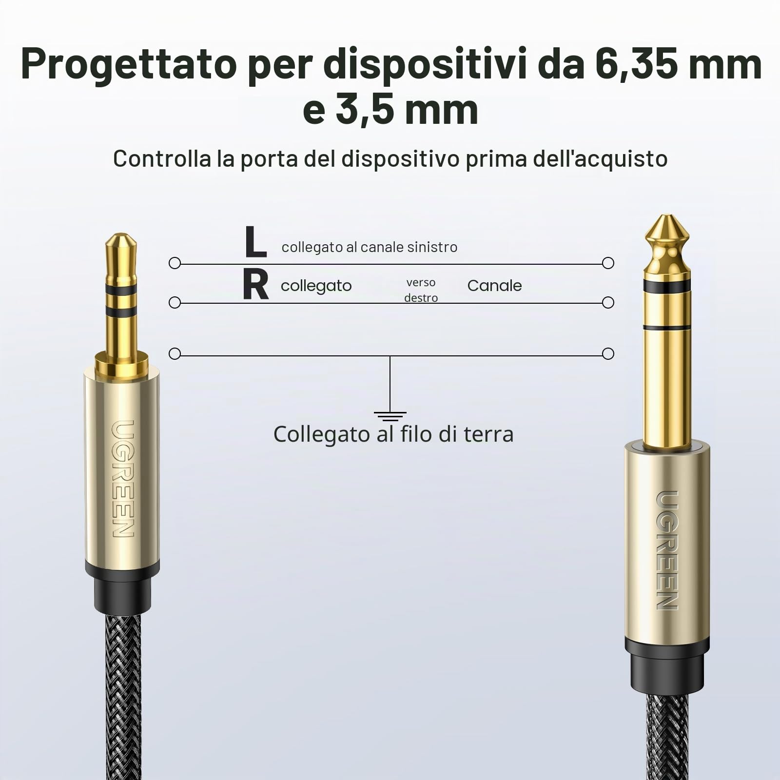 ugreen-cavo-jack-audio-3-5mm-a-6-35mm-2m-nylon-stereo-hi-fi image 7