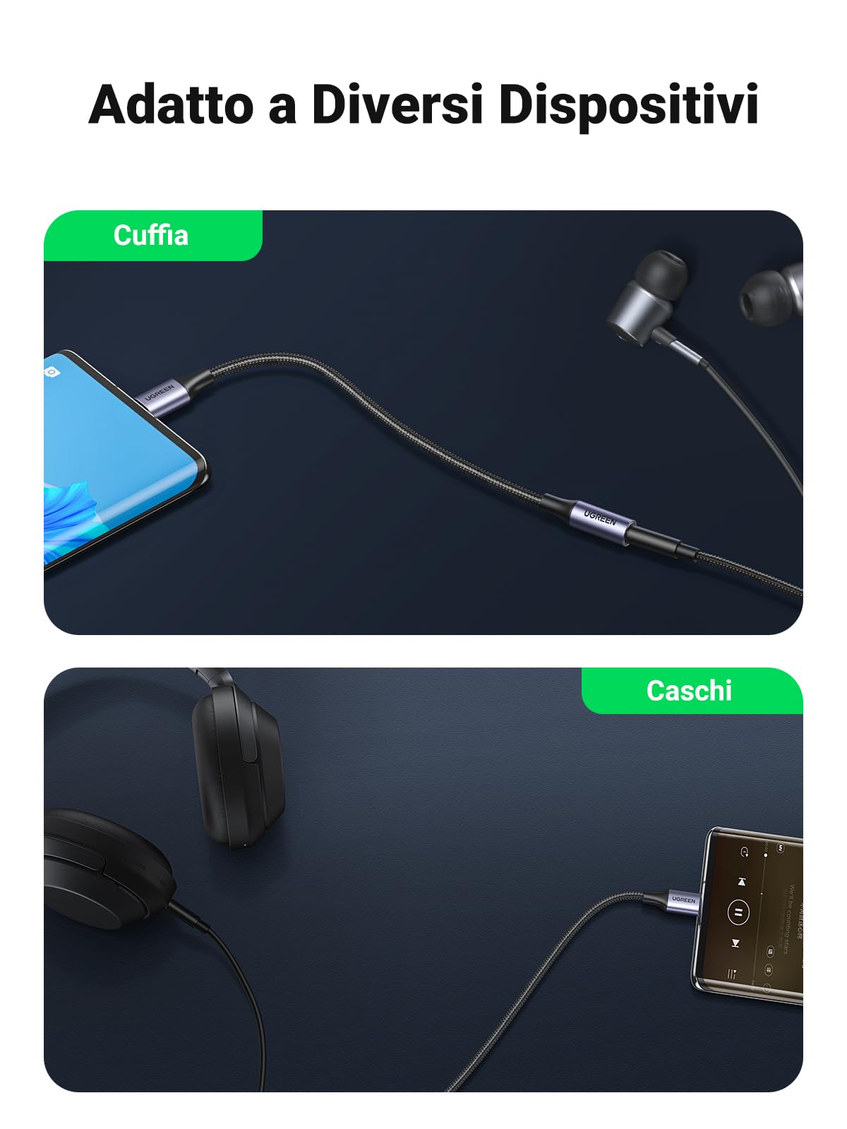 ugreen-adattatore-usb-c-a-jack-audio-3-5mm-in-nylon-grigio image 6