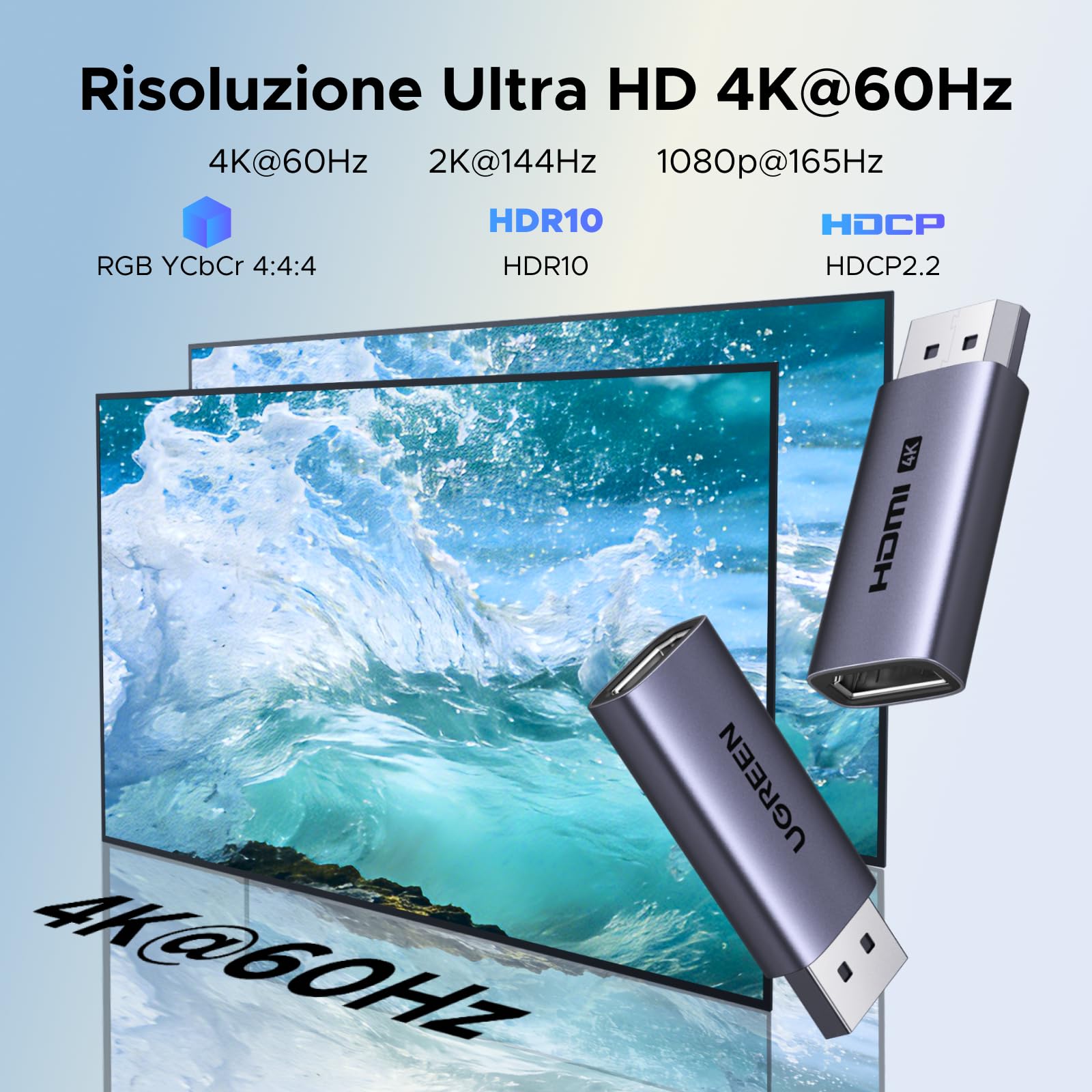 ugreen-adattatore-displayport-a-hdmi-4k-60hz-unidirezionale-2-pezzi-alluminio image 3