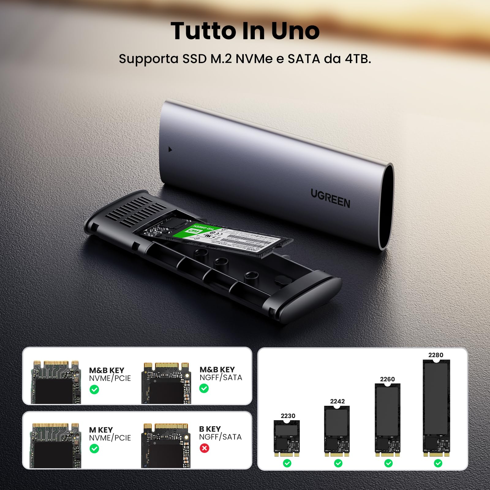 ugreen-case-esterno-m-2-nvme-sata-usb-c-3-2-gen2-10gbps-fino-a-2tb image 2