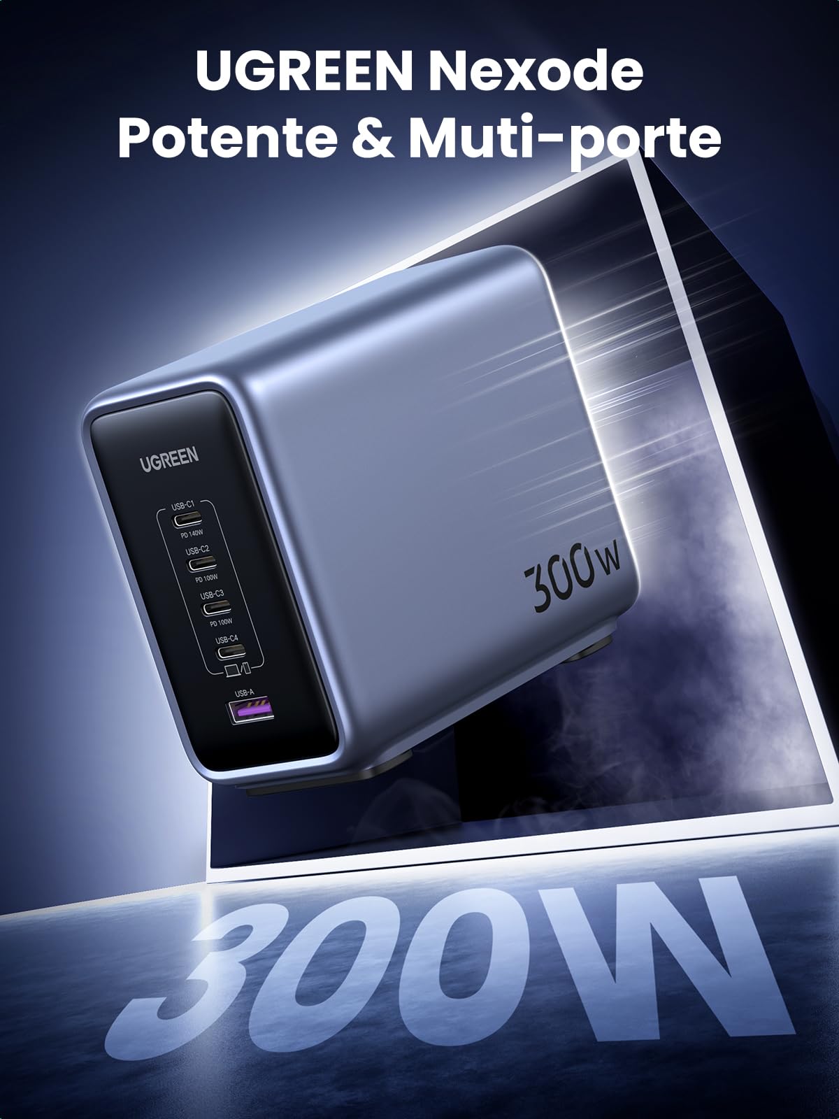 ugreen-nexode-300w-caricatore-gan-usb-c-5-porte-pd-3-1-con-cavo-240w-1-5m image 2