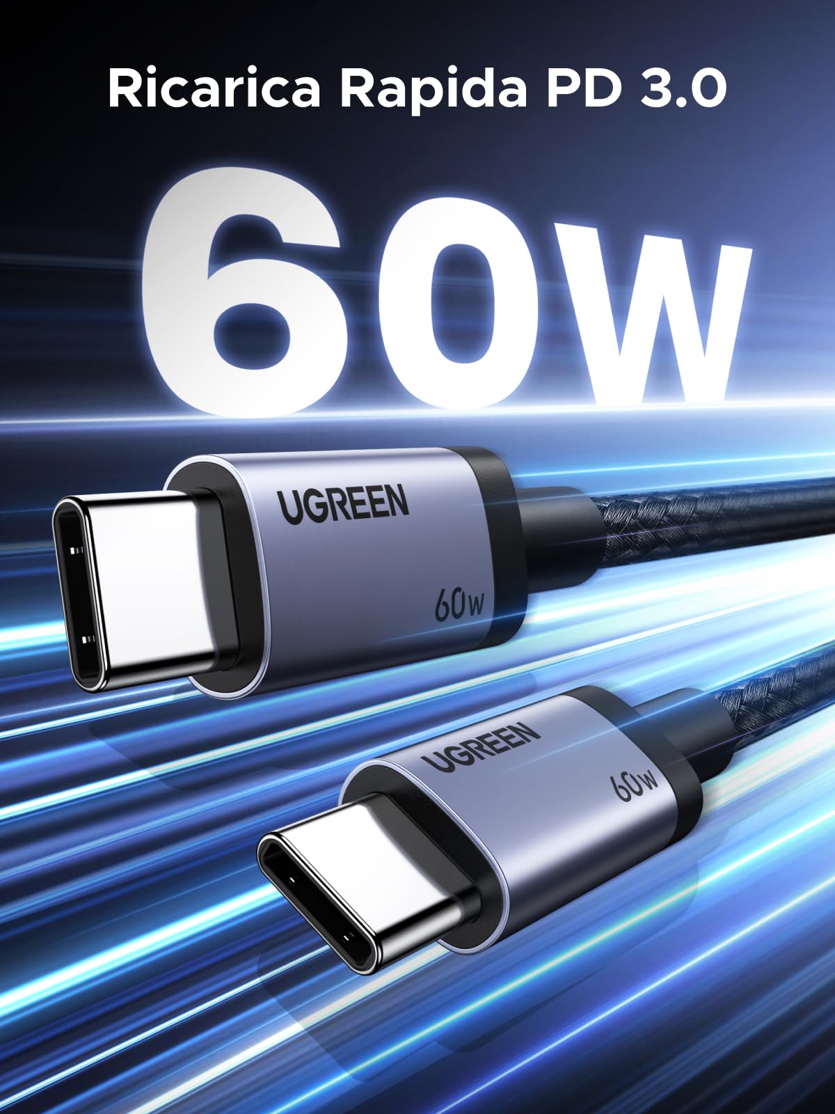 ugreen-zapix-cavo-usb-c-60w-pd-3-0-ricarica-rapida-1m image 3
