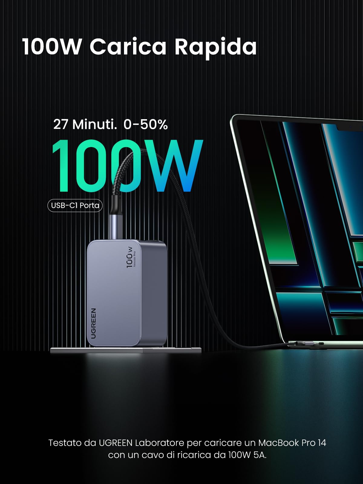 ugreen-nexode-pro-100w-caricatore-usb-c-gan-rapido-3-porte-pd-3-0-pps-45w image 2
