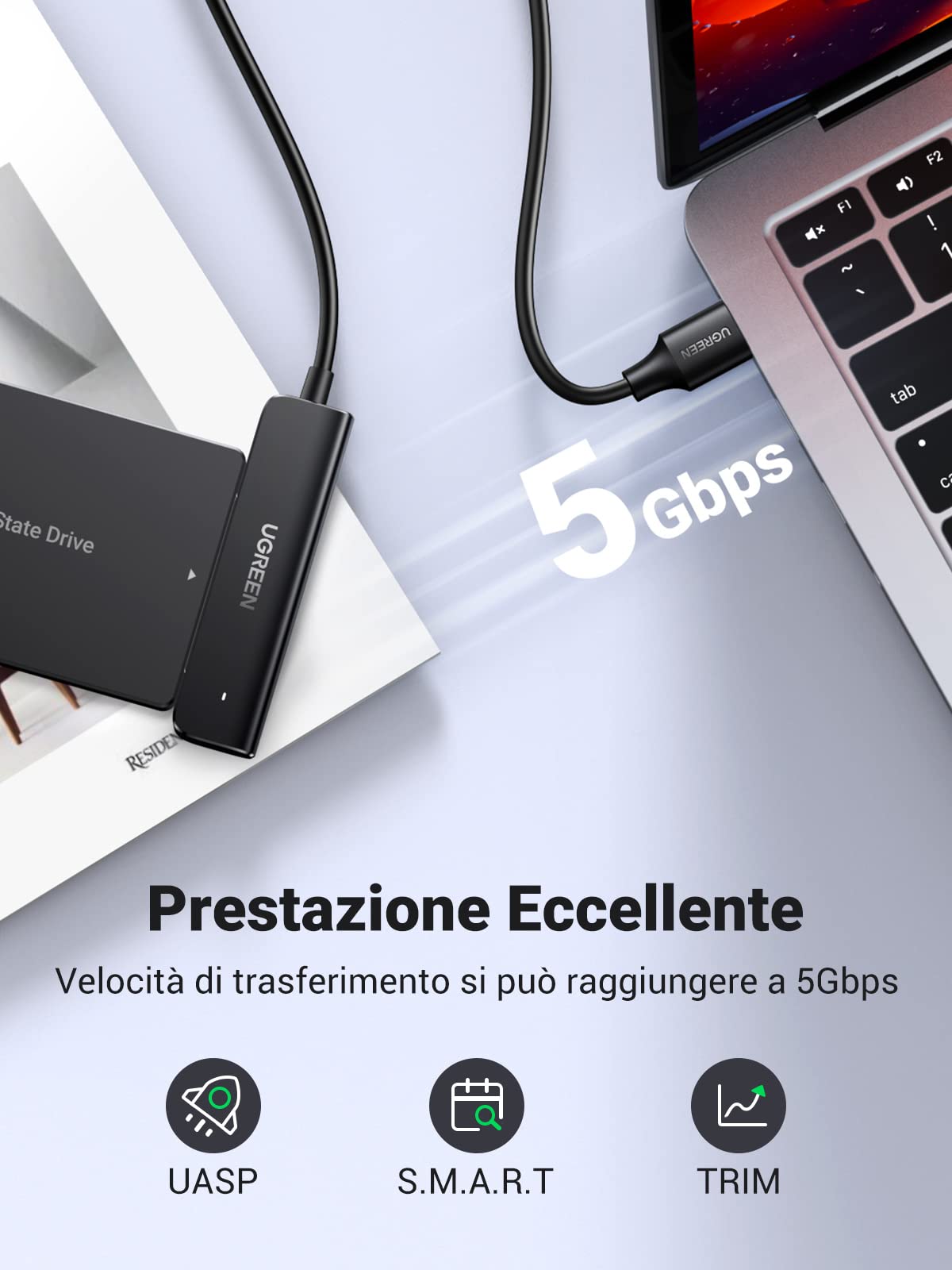 ugreen-adattatore-sata-usb-3-0-per-ssd-hdd-2-5-fino-a-6tb-cavo-slim image 2