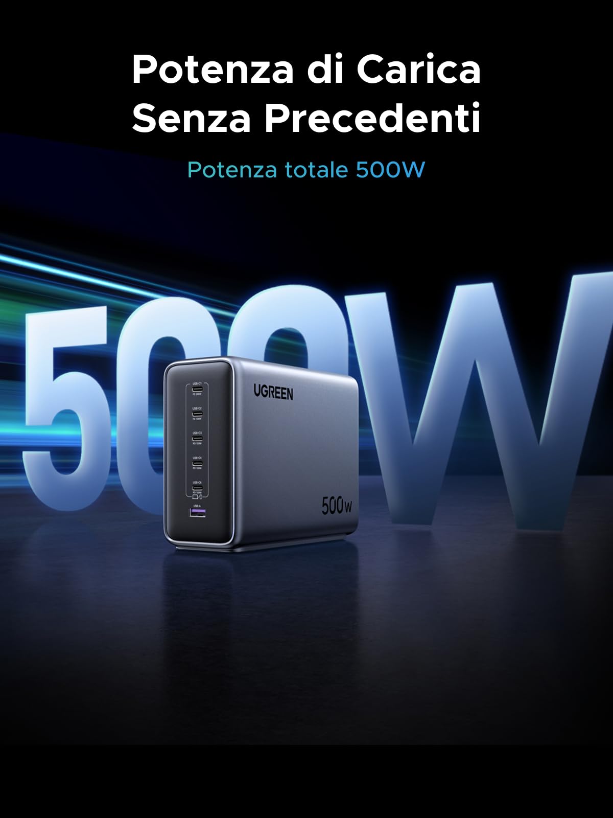 ugreen-nexode-500w-stazione-di-ricarica-usb-c-gan-6-porte-pd-3-1-240w image 2