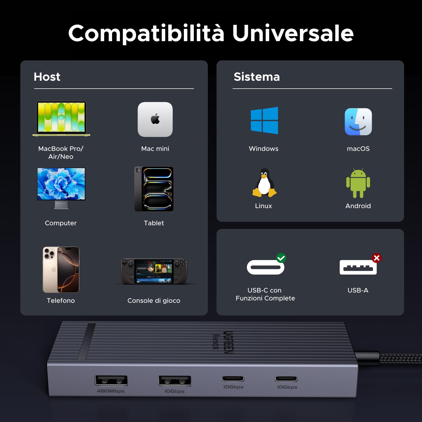 ugreen-revodok-pro-108-hub-usb-c-8-in-1-con-hdmi-4k-60hz-10gbps-pd-100w-e-lettor image 7