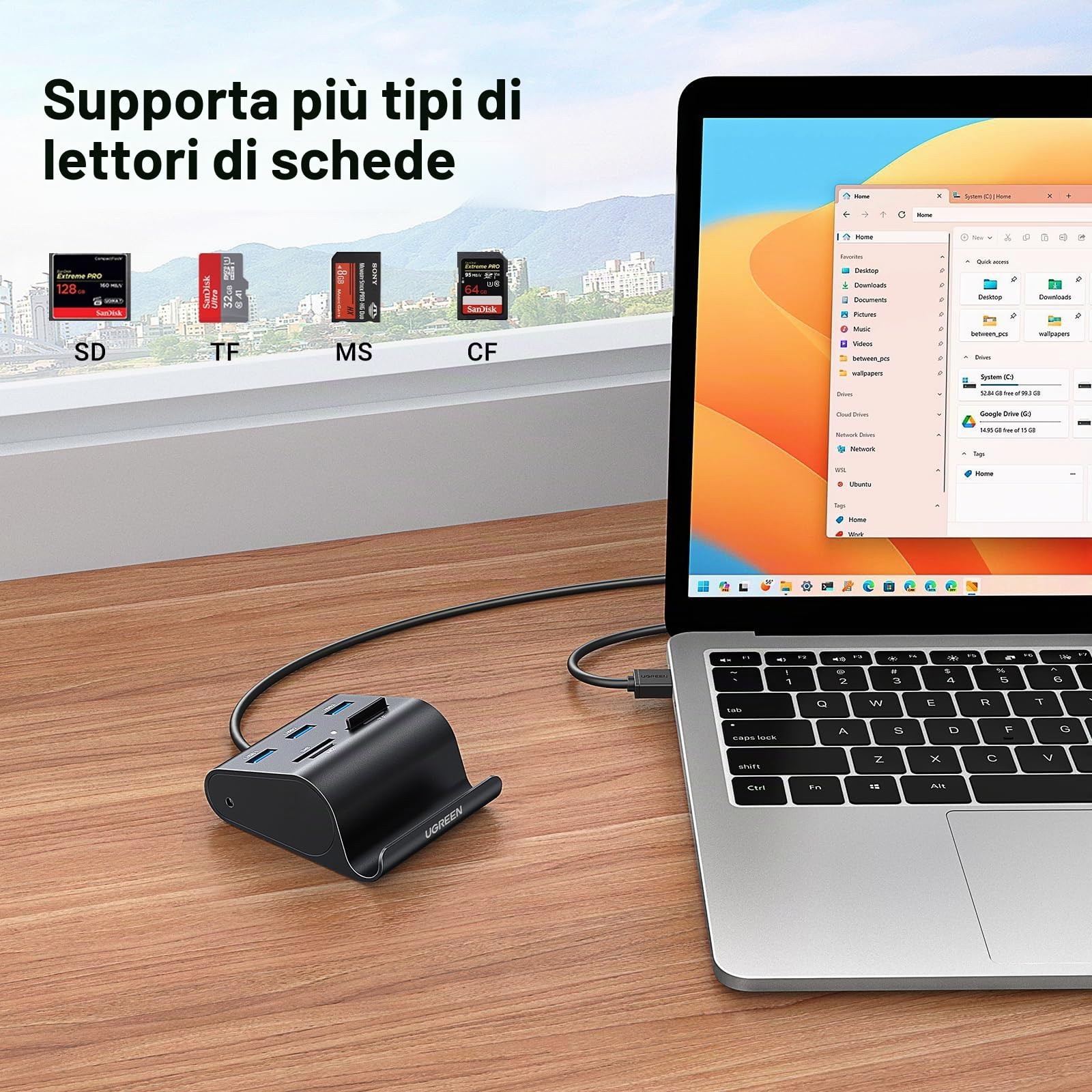 ugreen-hub-usb-3-0-3-porte-lettore-schede-sd-tf-ms-m2-con-cavo-1m image 3