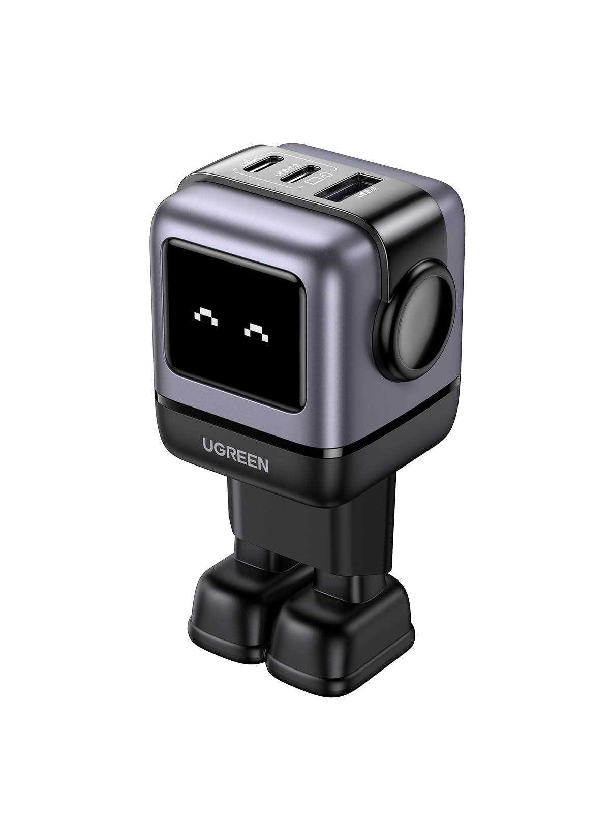 ugreen-uno-caricatore-usb-c-gan-65w-a-3-porte-robot-con-display-led-nero image 1