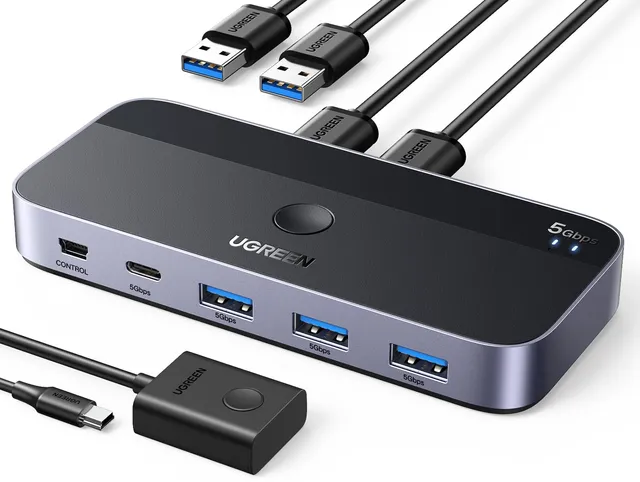 ugreen-switch-kvm-usb-3-0-2-in-4-out-5-gbps-con-controllo-da-tavolo image 1