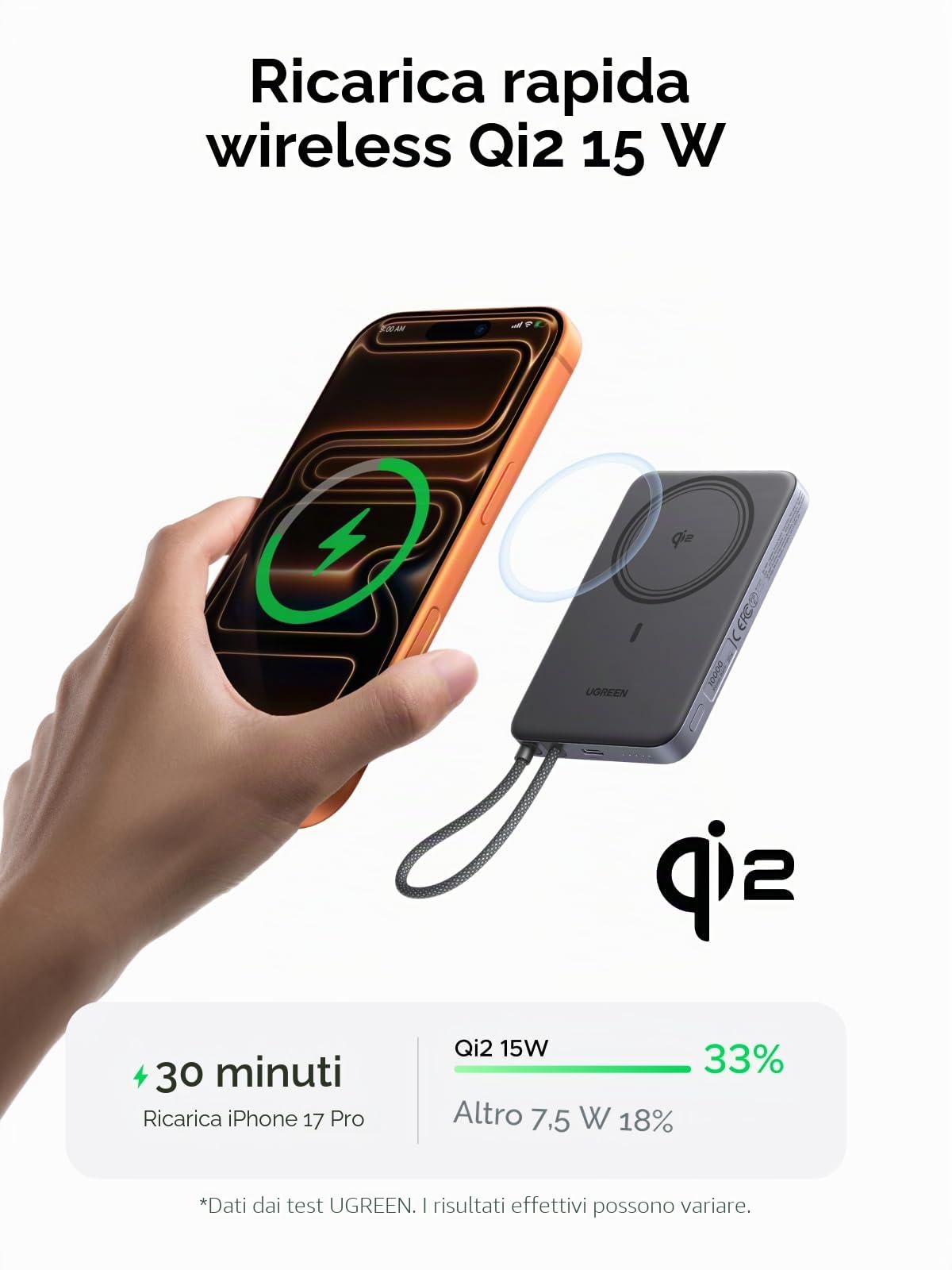 ugreen-magflow-air-power-bank-magnetica-qi2-15w-10000mah-pd-30w-grigio image 2