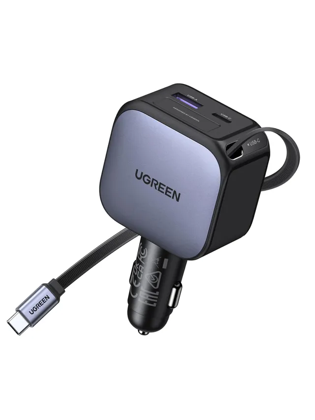 ugreen-nexode-90w-caricatore-auto-usb-c-retrattile-con-cavo-75-cm-3-porte image 1