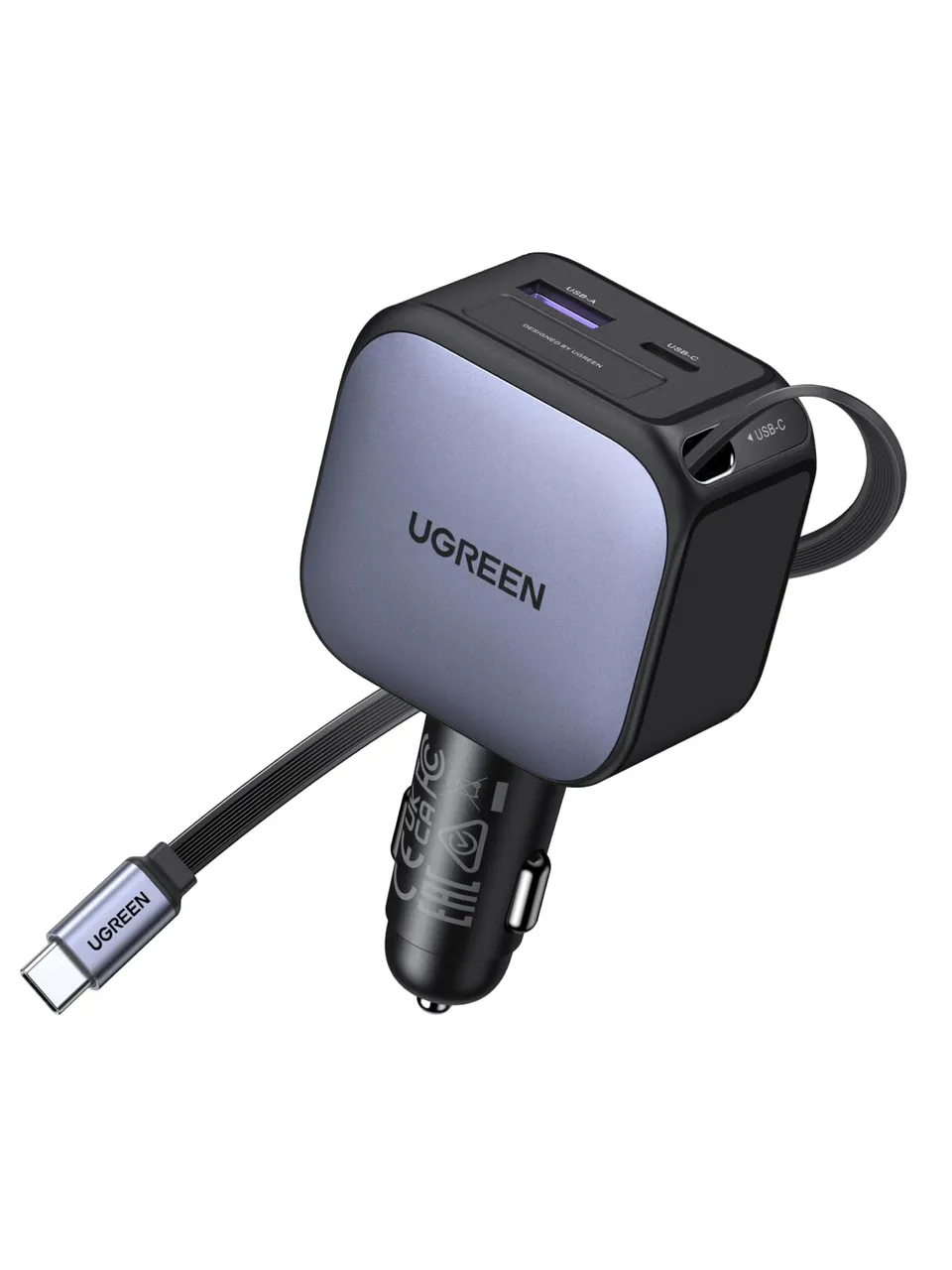 ugreen-nexode-90w-caricatore-auto-usb-c-retrattile-con-cavo-75-cm-3-porte image 1