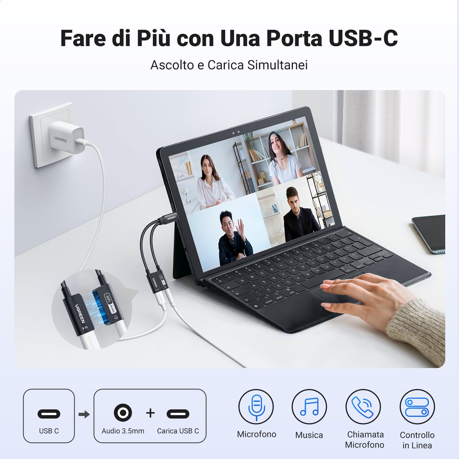 ugreen-adattatore-usb-c-a-jack-3-5mm-2-in-1-pd-60w-hi-res image 2