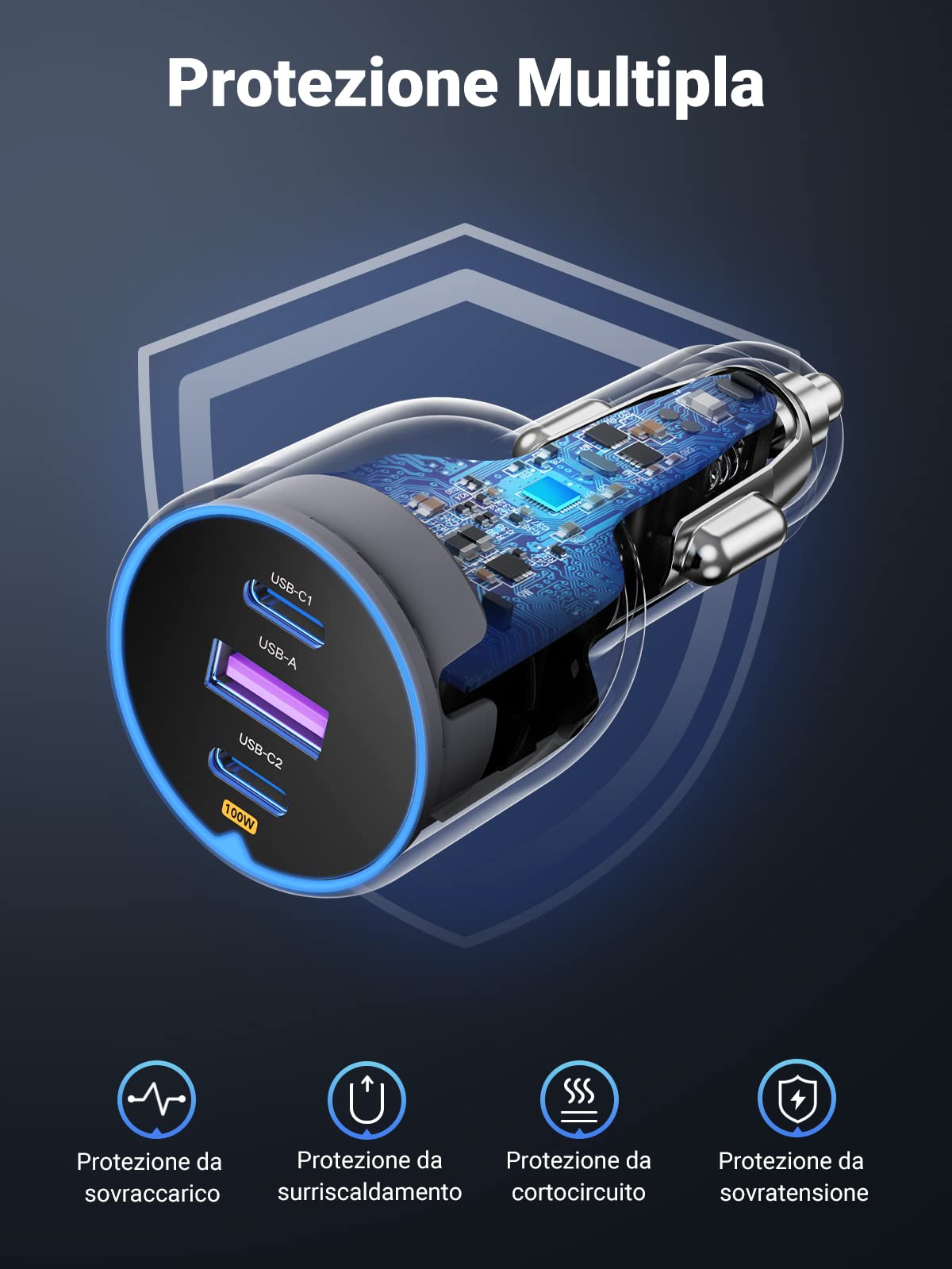 ugreen-130w-caricatore-auto-usb-c-3-porte-con-cavo-100w image 7