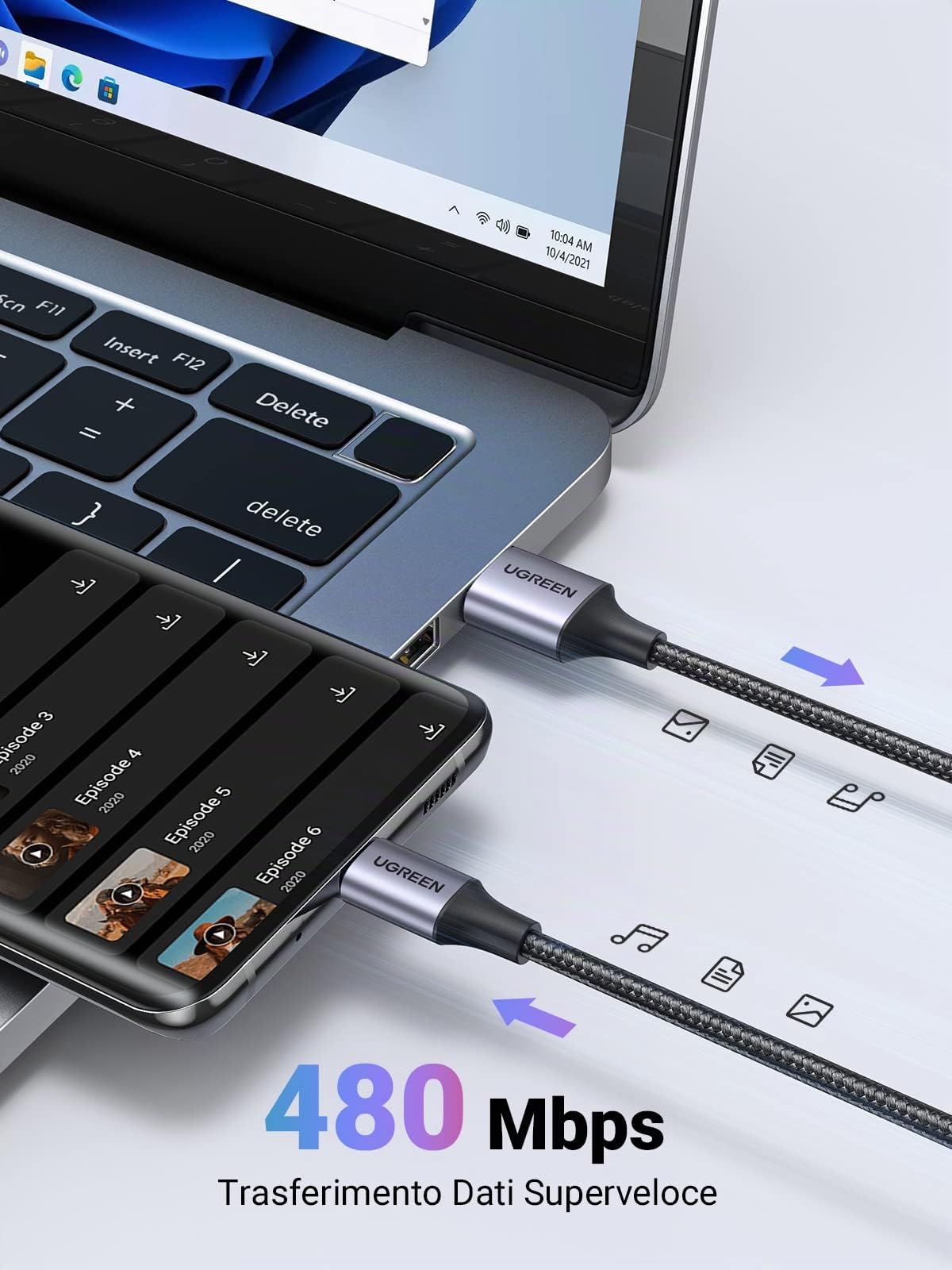 ugreen-cavo-usb-a-a-usb-c-3a-qc3-0-480mbps-nylon-0-5m image 3