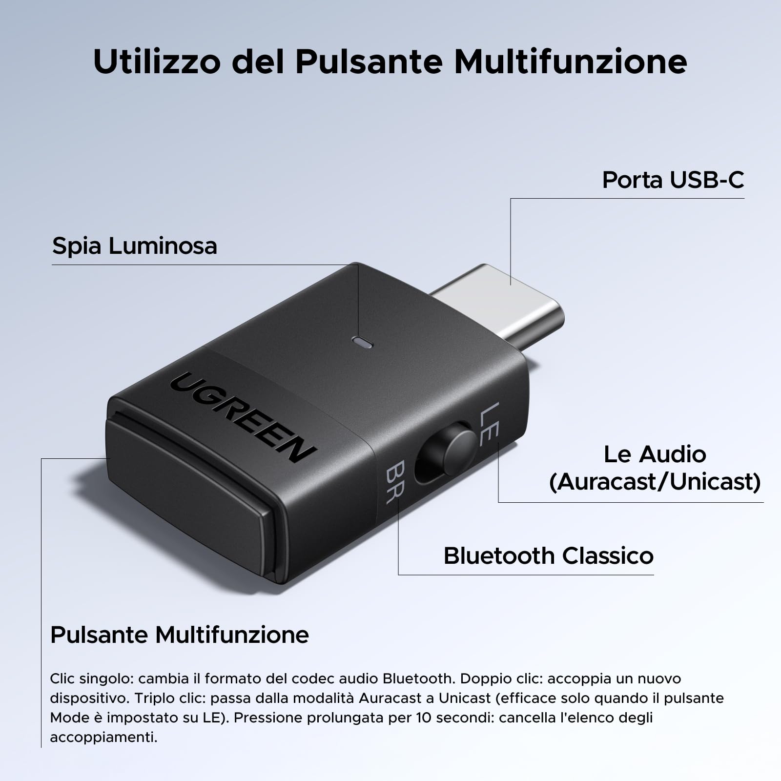 ugreen-trasmettitore-bluetooth-6-0-usb-c-le-audio-auracast-per-switch-e-pc image 8