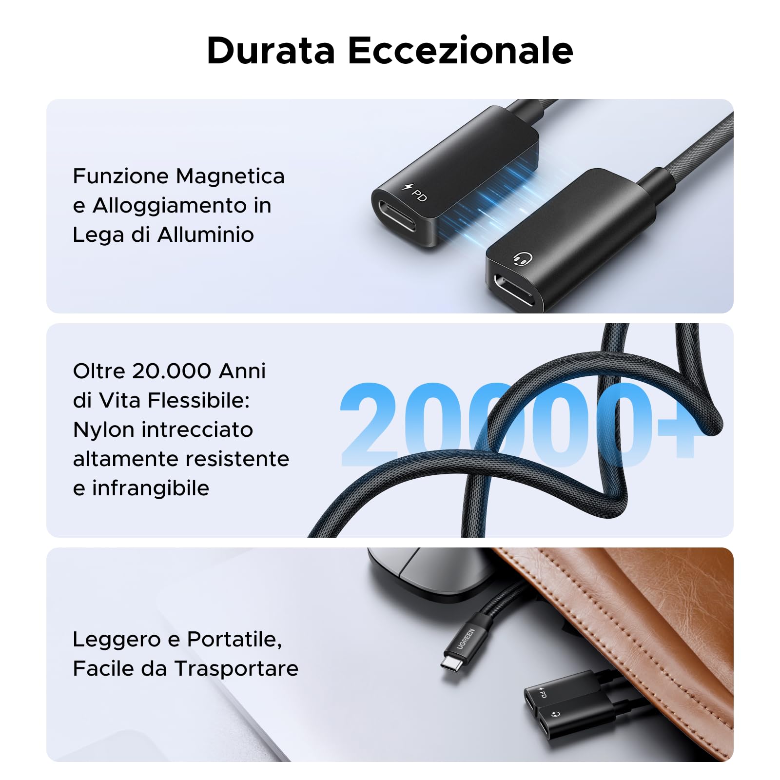 ugreen-adattatore-usb-c-a-usb-c-2-in-1-pd-60w-audio-hi-res-96khz-24bit-magnetico image 5