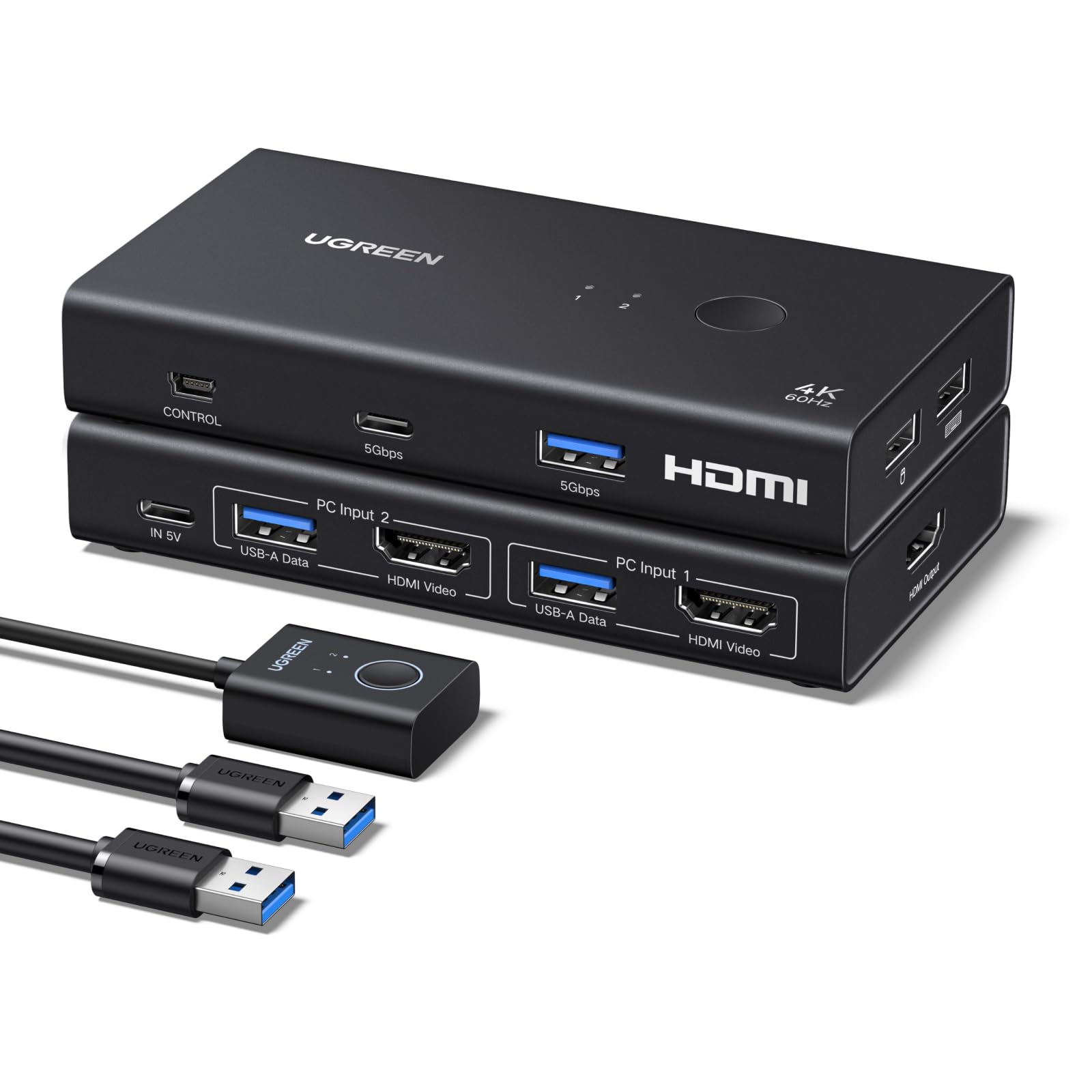ugreen-switch-kvm-hdmi-2-0-4k-60hz-2-pc-con-4-porte-usb-3-0 image 1