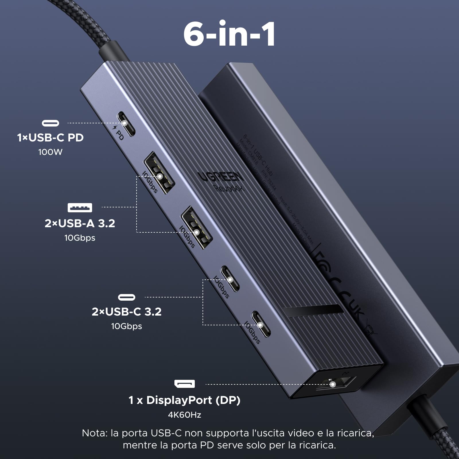 ugreen-revodok-pro-1062-hub-usb-c-6-in-1-displayport-4k-60hz-10gbps-pd-100w image 2