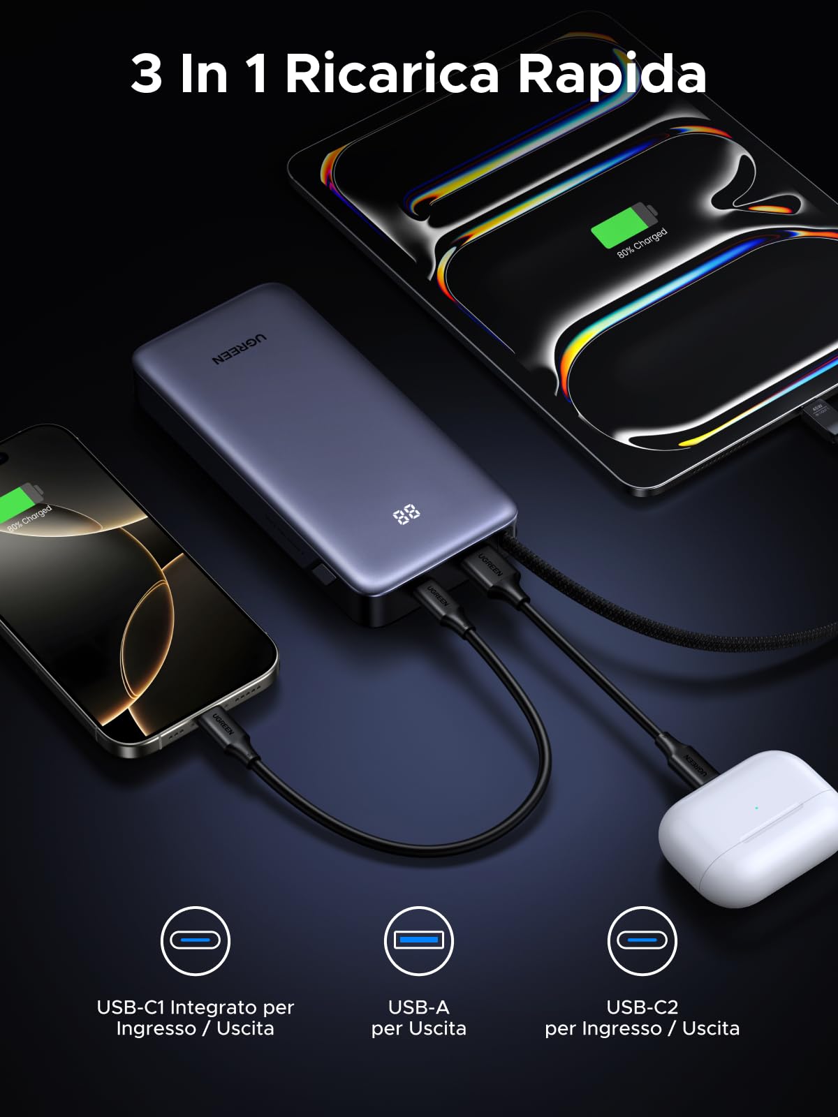 ugreen-nexode-power-bank-20000mah-45w-pd-con-cavo-usb-c-integrato-1c1a-led image 4