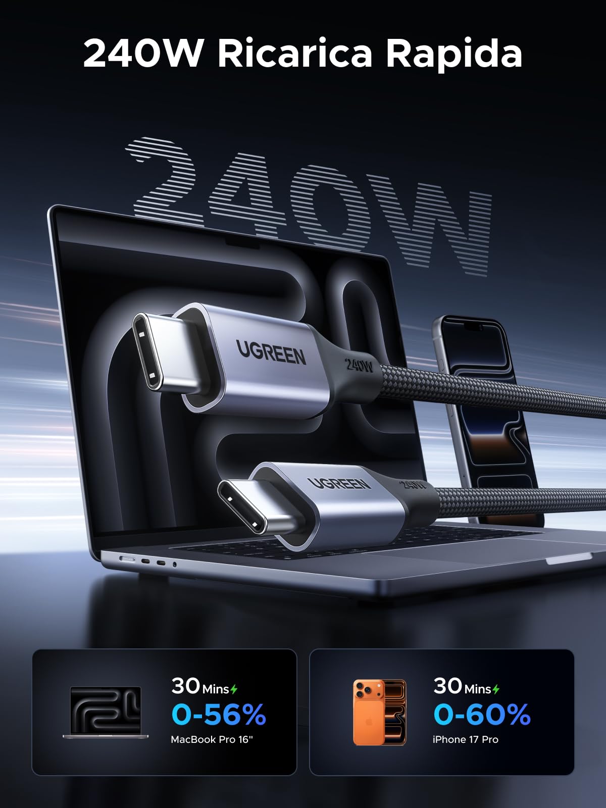 ugreen-cavo-usb-c-magnetico-240w-pd3-1-ricarica-rapida-1m image 3