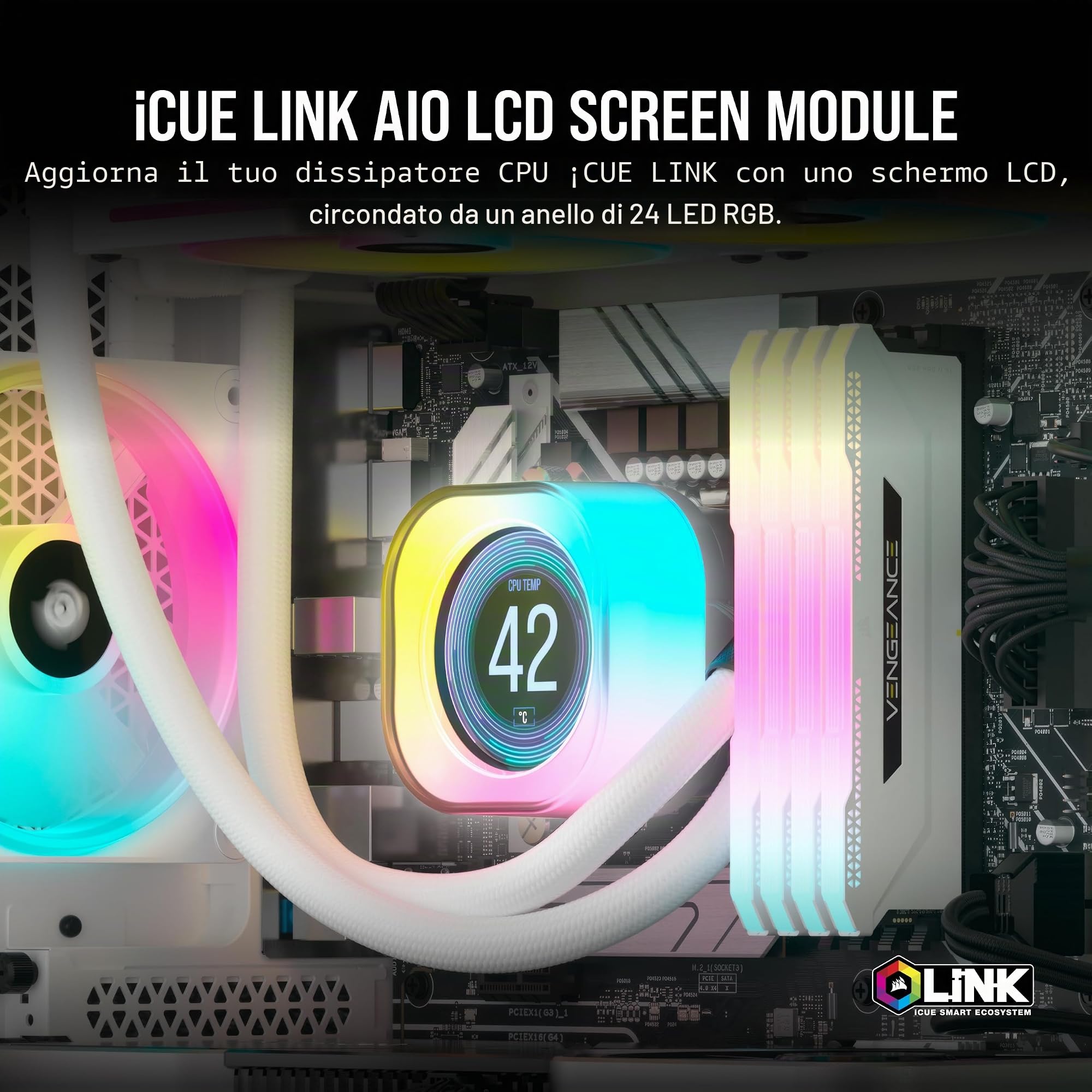 corsair-icue-link-aio-lcd-modulo-schermo-ips-2-1-24-led-rgb-bianco image 2