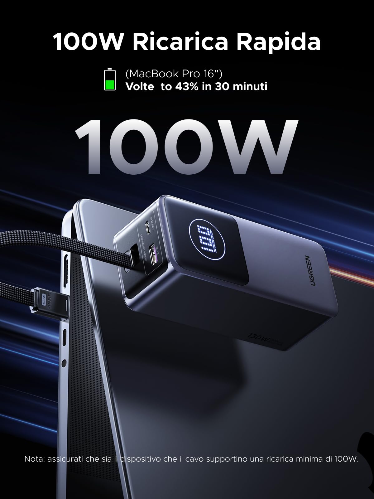 ugreen-nexode-pro-130w-power-bank-20000mah-pd-100w-con-cavo-usb-c-integrato-3-po image 3