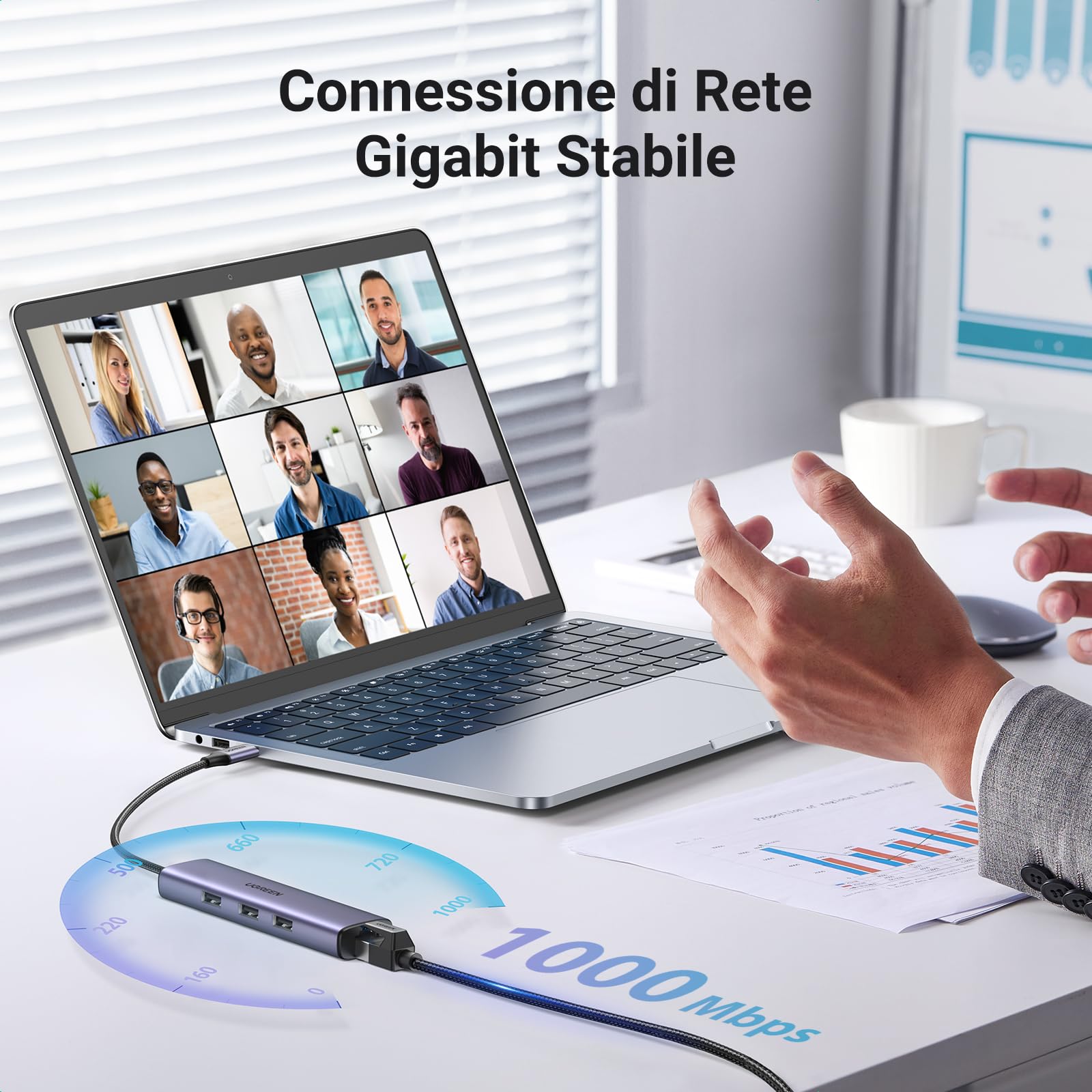 ugreen-hub-usb-c-ethernet-gigabit-4-in-1-con-3-porte-usb-a-usb-3-0-adattatore-la image 3